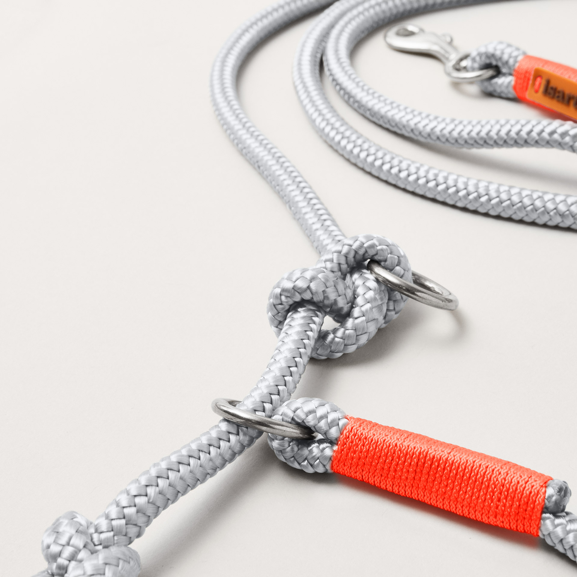 Details Retrieverleine mit verstellbaren Knoten, Pebble Stone Neonorage, silberfarbene Beschläge