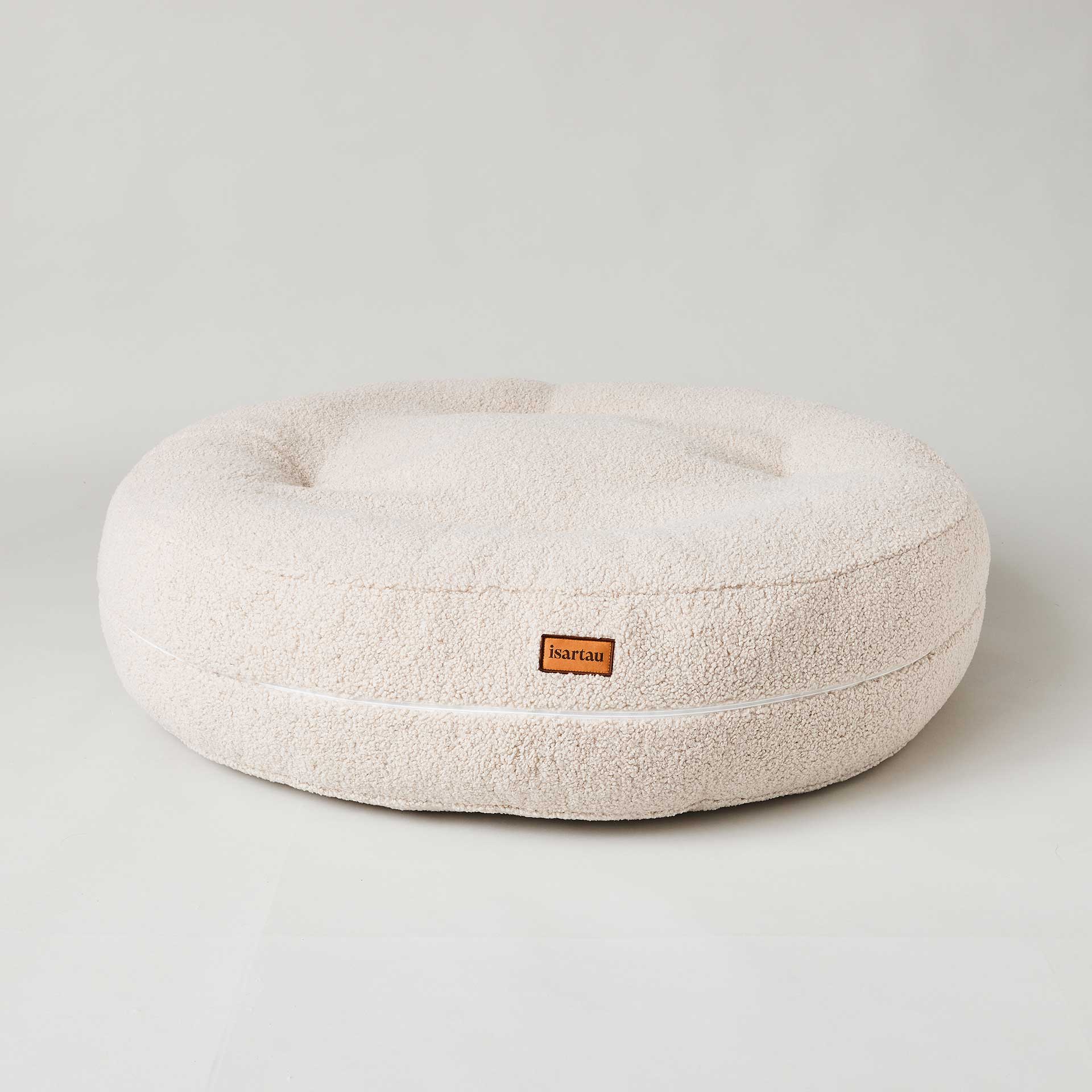 Rundes orthopädisches Hundebett Bagelbettchen aus kuscheligen Teddystoff Sand