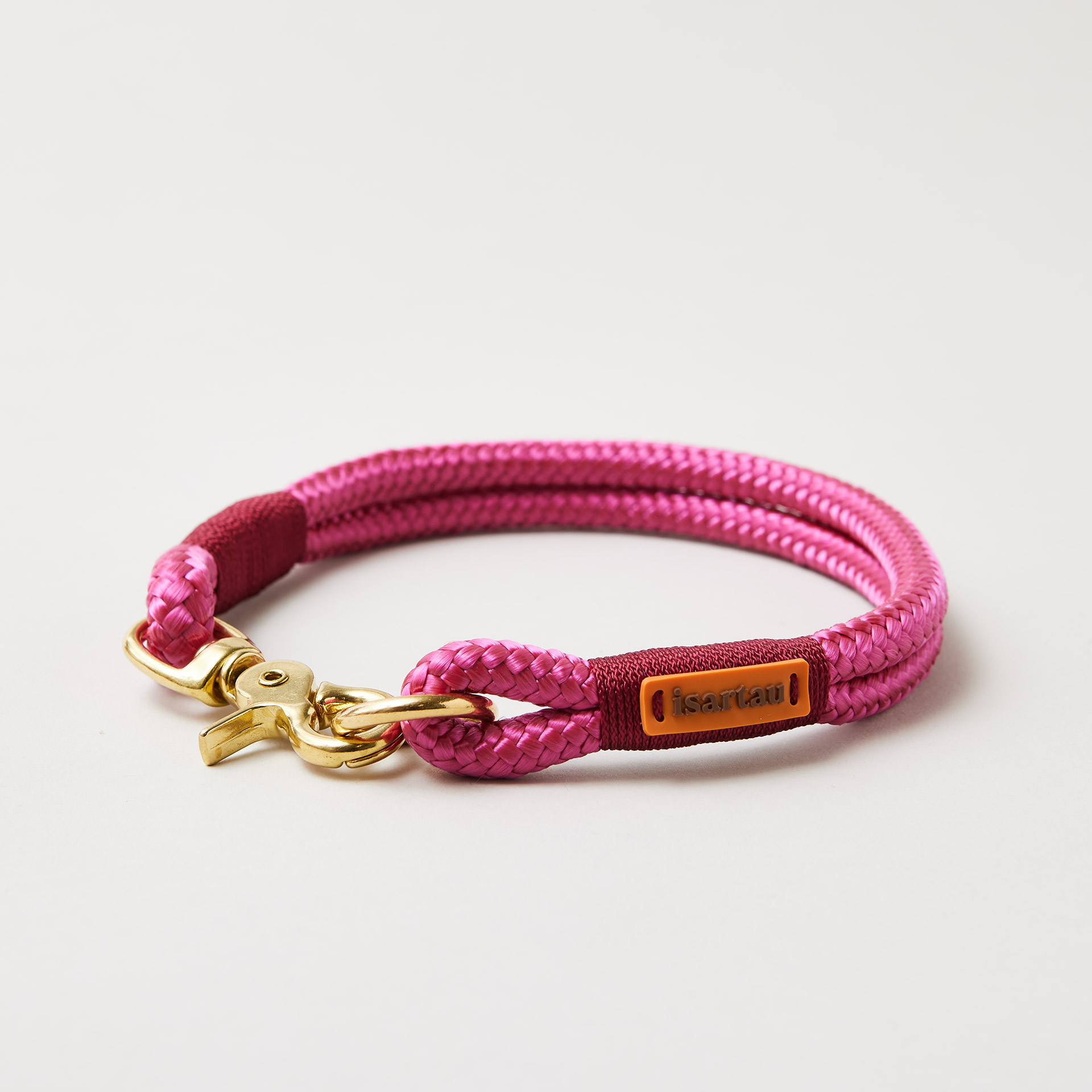 Hundehalsband Viva Magenta Burgunder 10 mm mit Messing-Beschlägen, magentafarbenes Tau mit burgunderroter Takelung