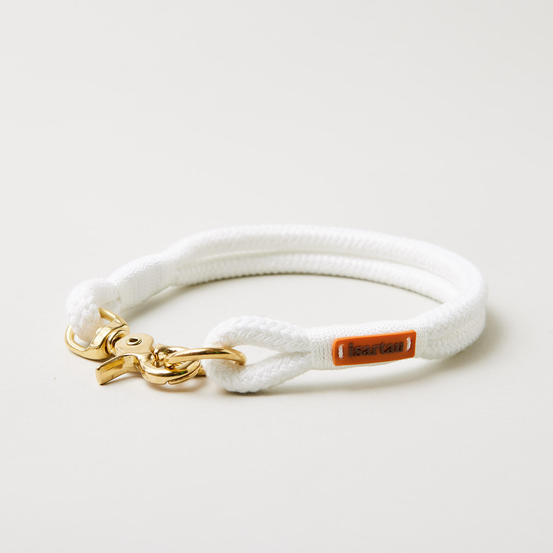 Hundehalsband Pure Breeze Weiß 10 mm mit Messing-Beschlägen, weißes Tau mit weißer Takelung