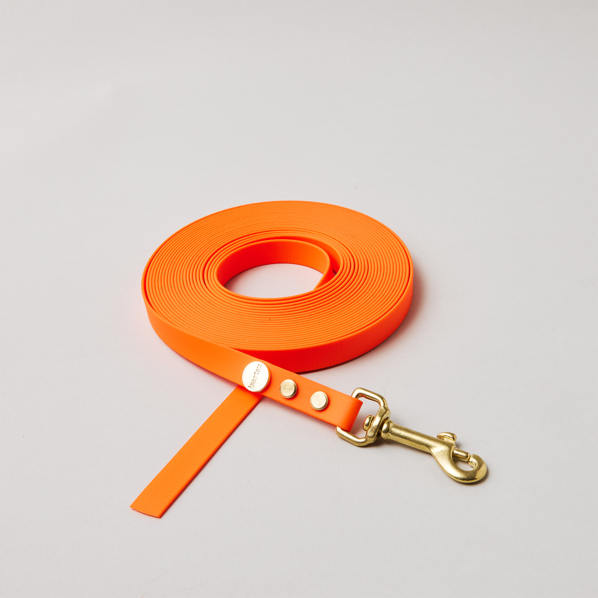 Schleppleine ohne Handschlaufe in Neonorange, Bolzenkarabiner aus Messing, 16mm breit, für große Hunde