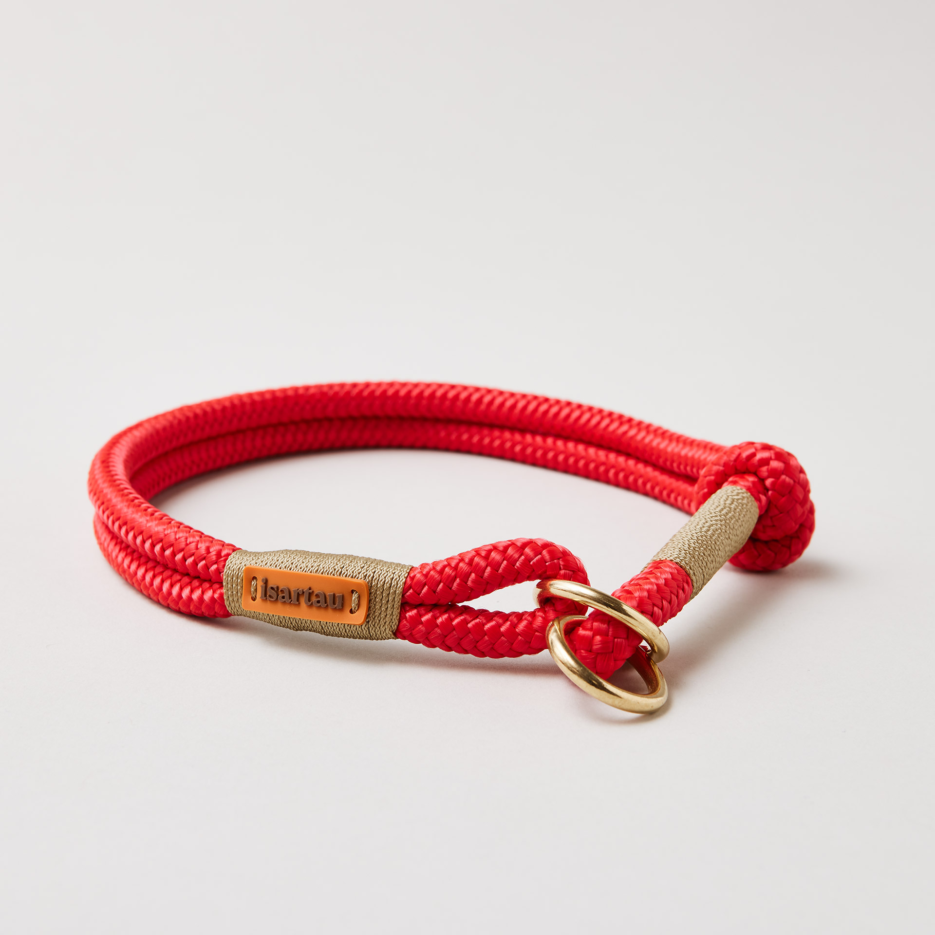 Tauhalsband Zugstopp Red Fairy GOLD mit Messing-Ringen, rotes Tau und goldfarbene Takelung