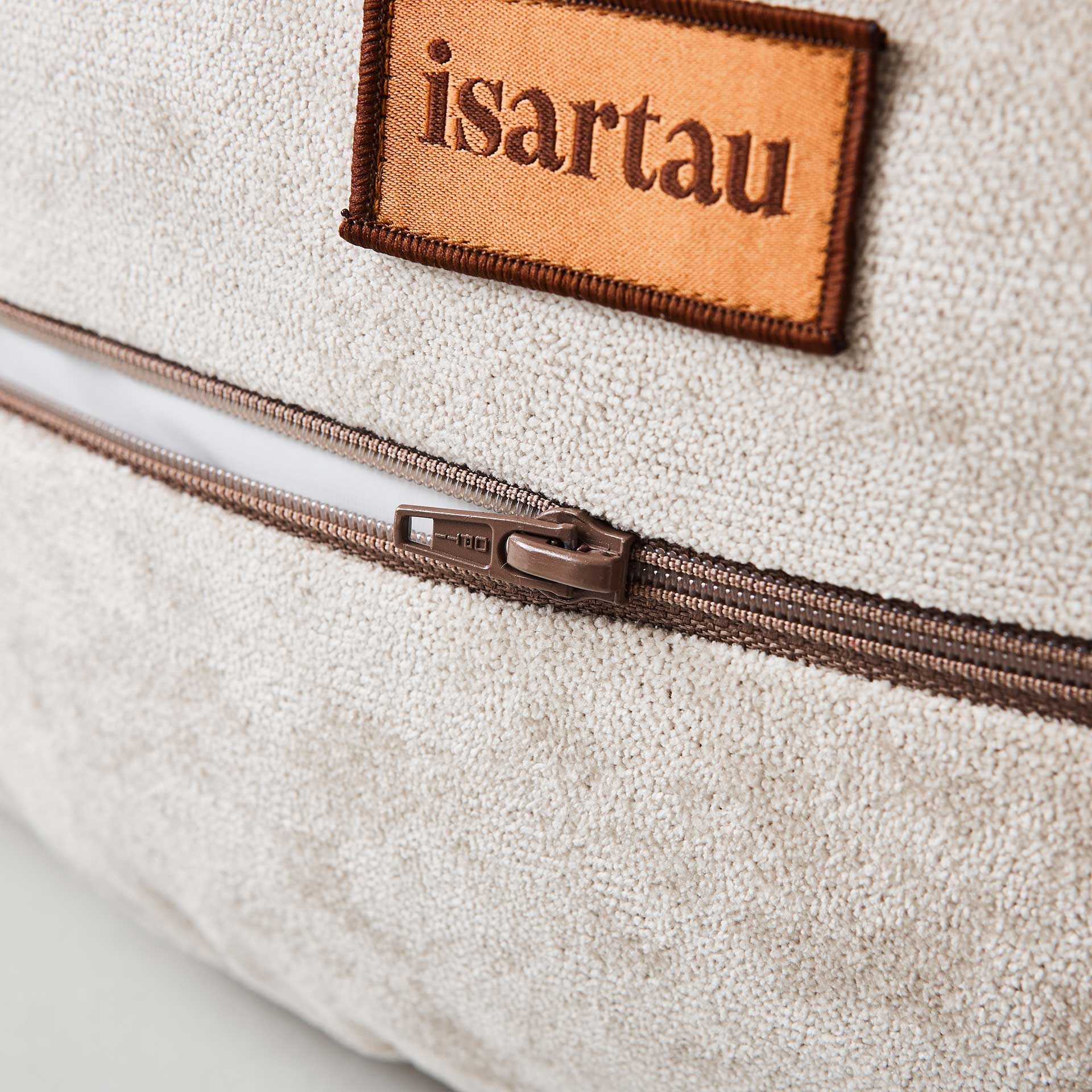 Hundebett Bagelbettchen Polsterstoff Velours Beige mit 360-Grad-Reißverschluss – Außenbezug komplett abnehmbar