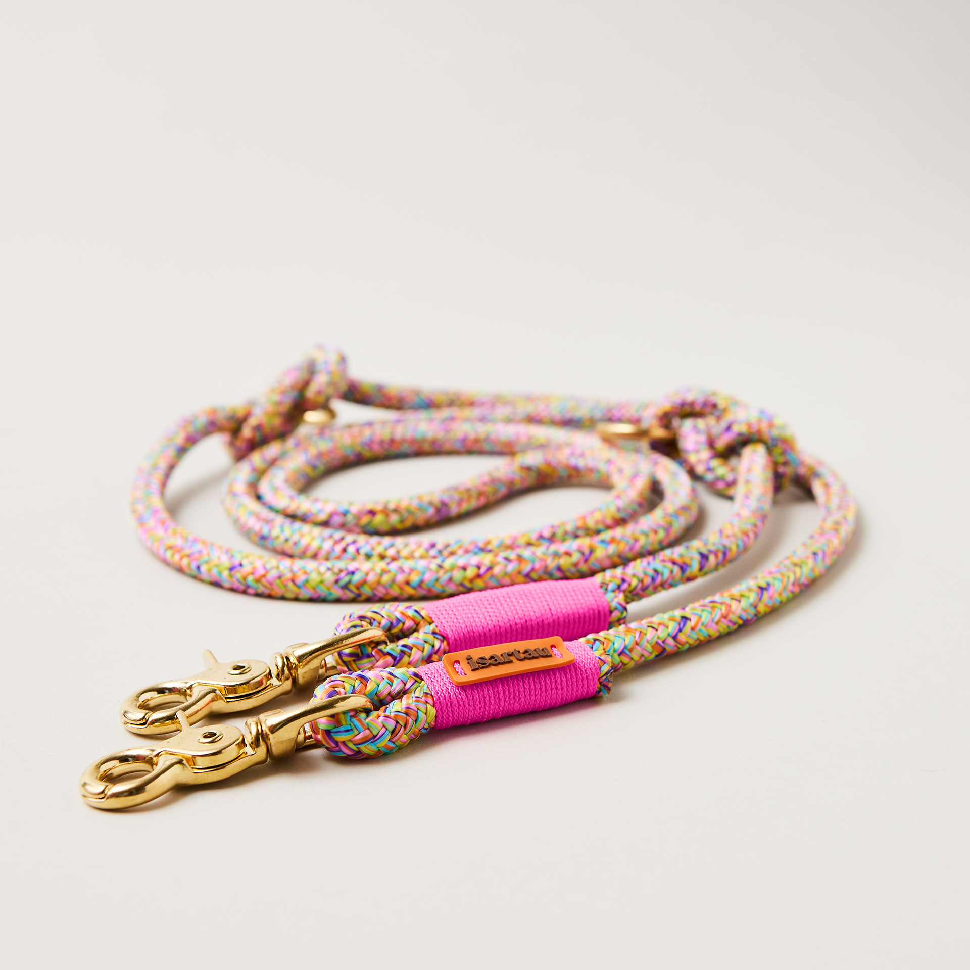 Hundeleine aus Tau Easy Summer Neonpink 10 mm verstellbar mit Messing-Karabinern, buntes Tau mit neonpinker Takelung, Längenverstellbar über Knoten