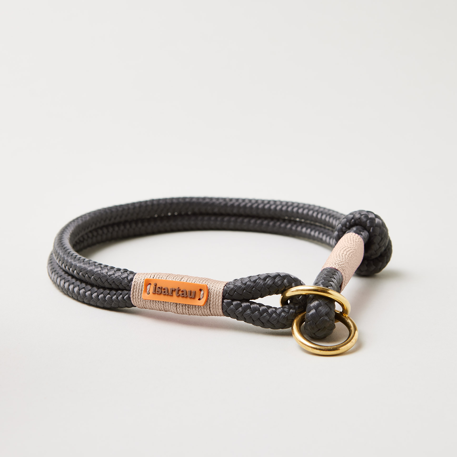 Tauhalsband Zugstopp Heavens Rock 8 und 10 mm mit Messing-Beschlägen, dunkelgraues Tau mit