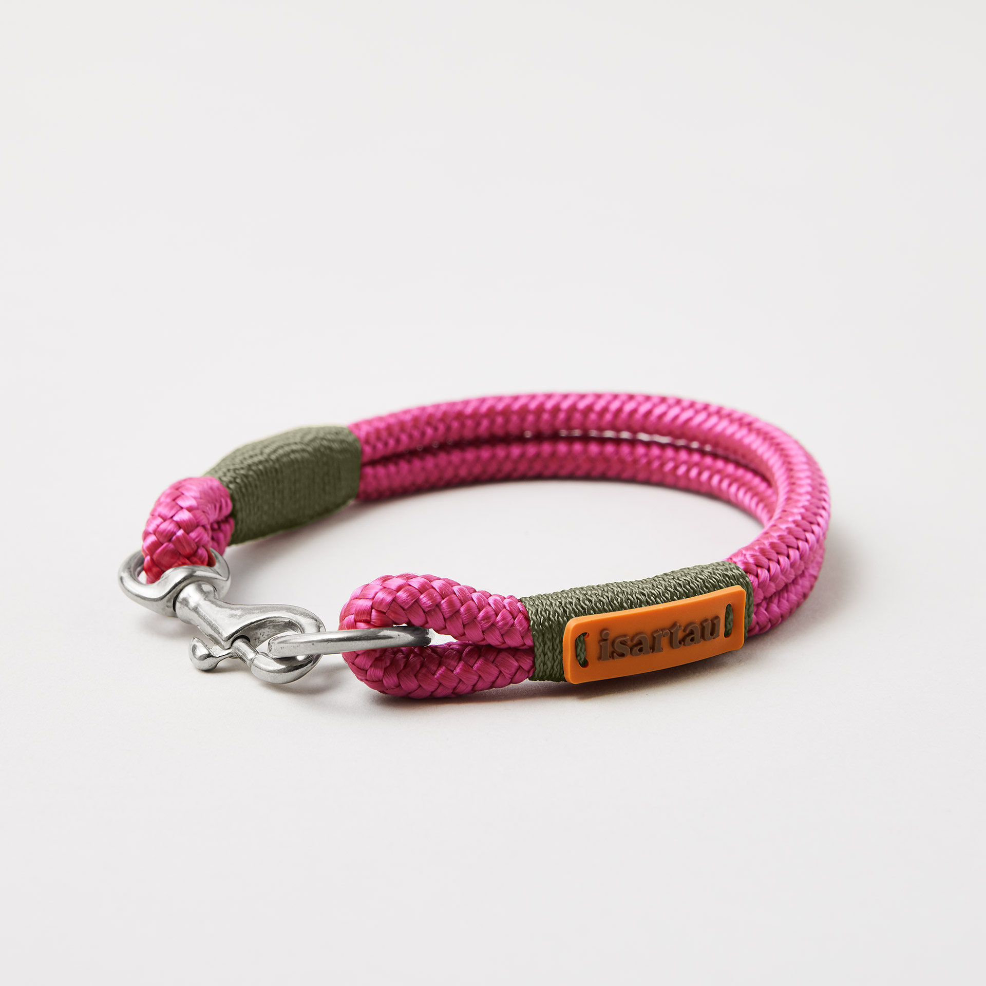 Tauhalsband Feste Halsung Viva Magenta OLIV 8 mm, silberfarbene Beschläge, Farbkombination Magenta und Oliv