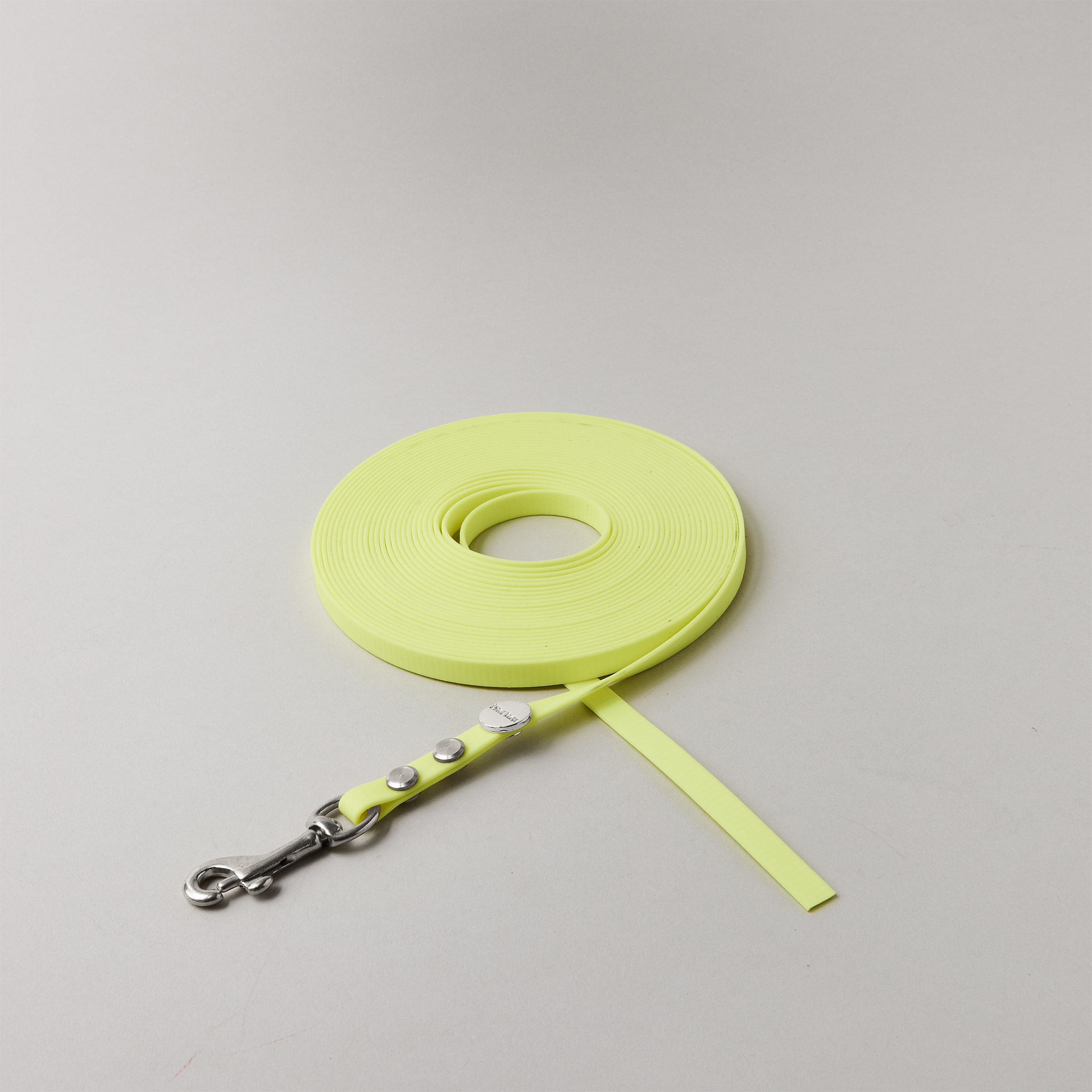 Schleppleine Neongelb, 9mm breit, Mini-Bolzenkarabiner aus Edelstahl, ohne Handschlaufe