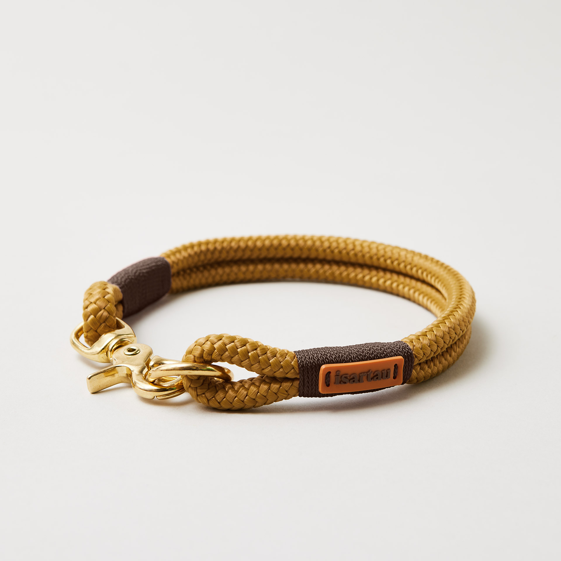 Tauhalsband feste Halsung Sweet Toffee Dunkelbraun 10 mm goldene Beschläge karamellfarbenes Tau mit dunkelbrauner Takelung