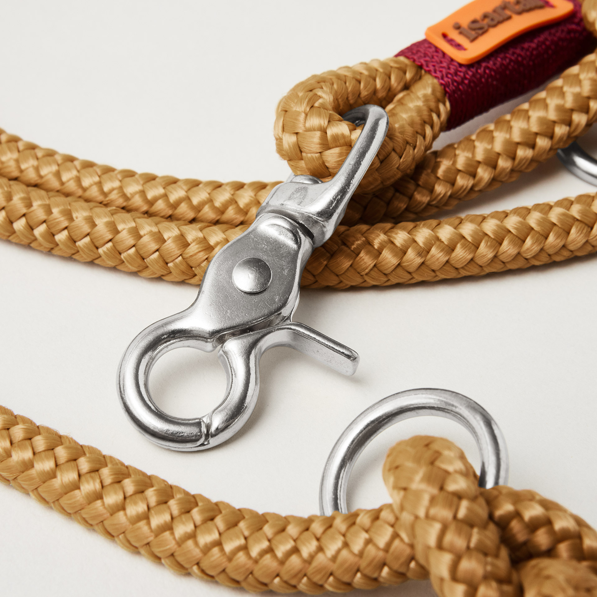 Silberfarbener Scherenkarabiner, Tauleine Sweet Toffee Burgunder, 10mm Taustärke