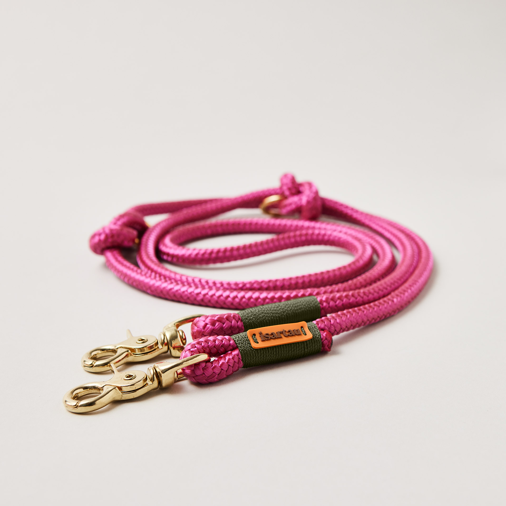 Hundeleine Viva Magenta OLIV, 10 mm, Messing-Karabinern, magenta-olivfarbene Kombination, längenverstellbar über Knoten