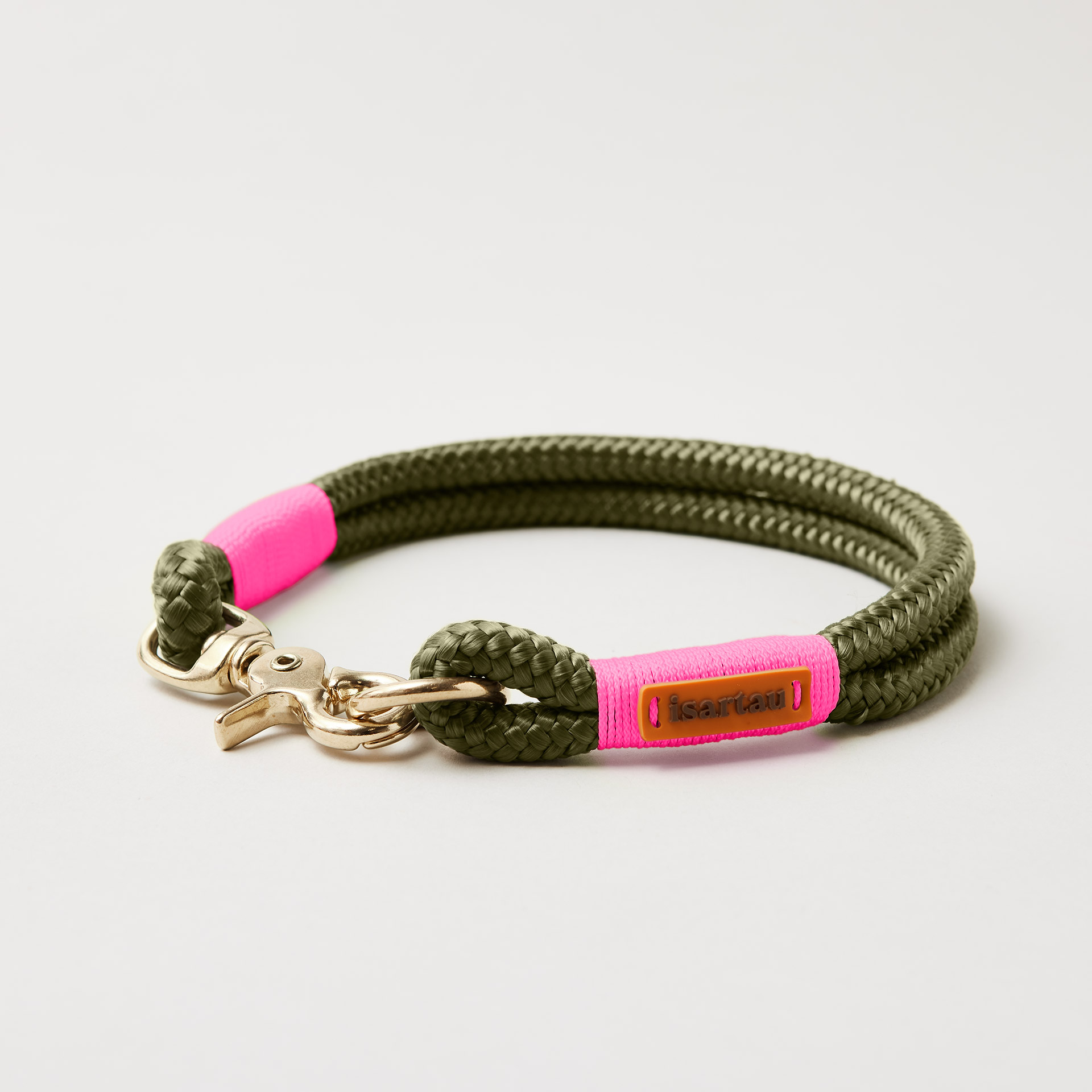 Tauhalsband Feste Halsung Olive Grove Neonpink, Softtau 10 mm, Messing