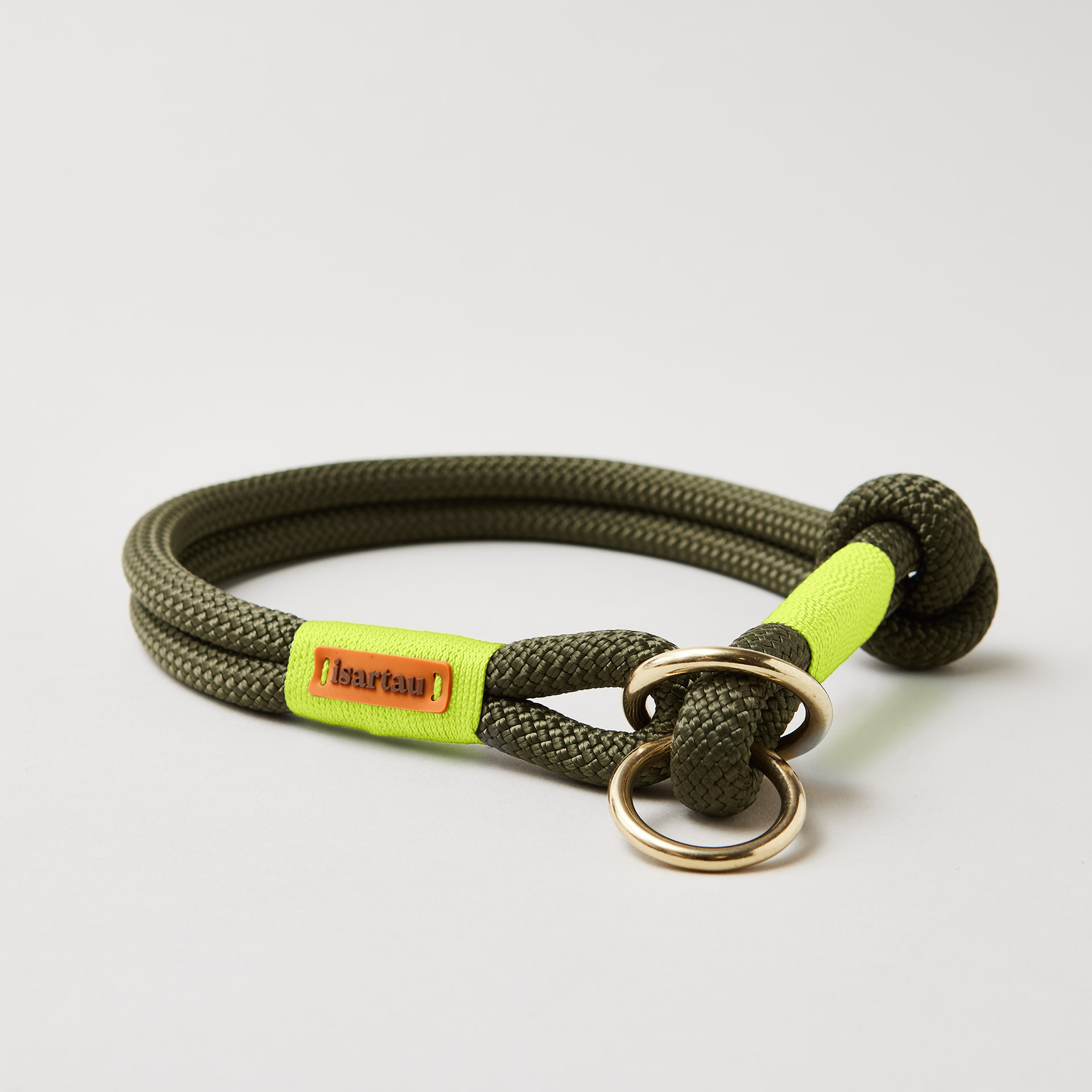 Zugstopp Halsband aus Kletterseil Olive Grove Neongelb, Messing