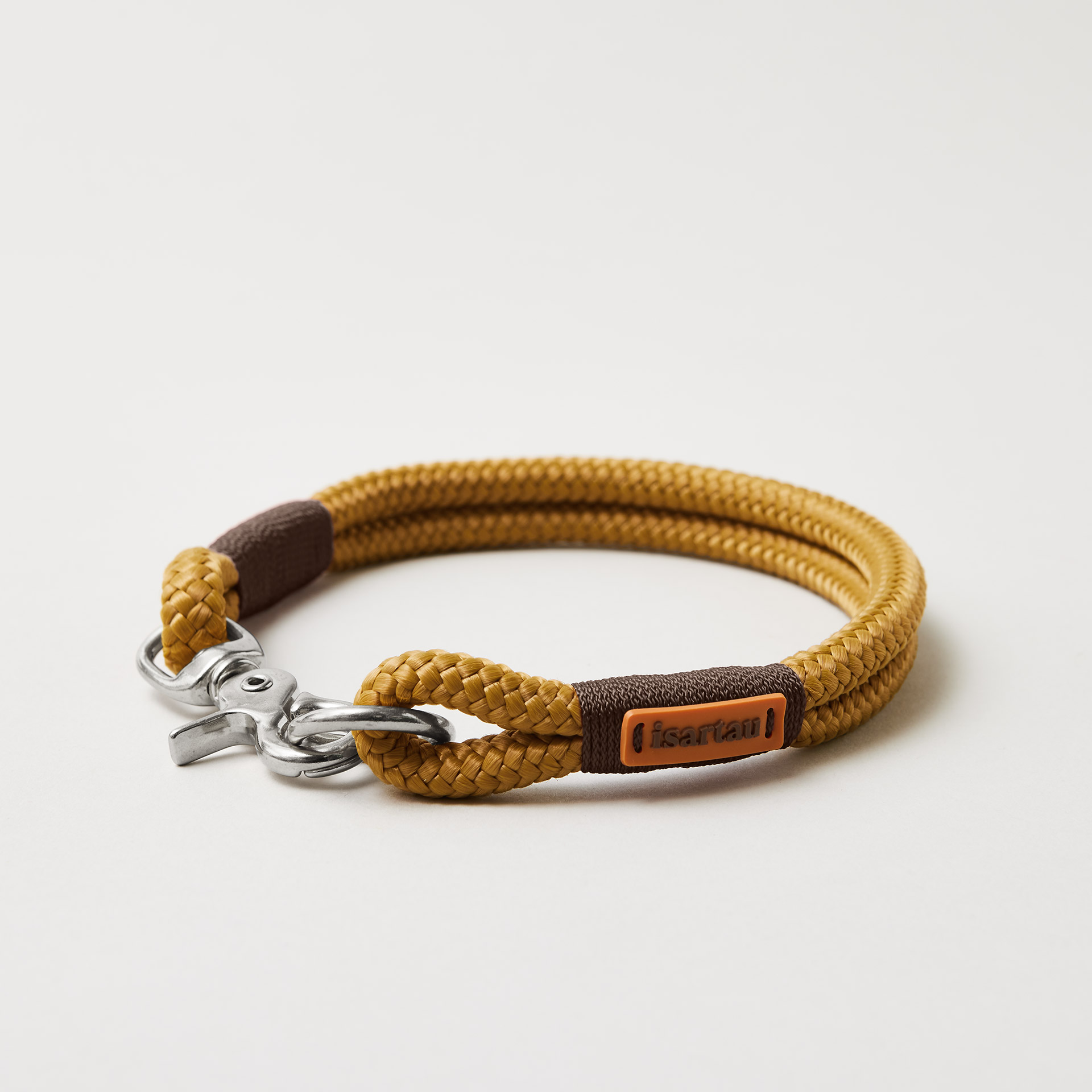 Tauhalsband feste Halsung Sweet Toffee Dunkelbraun 10 mm silberne Beschläge karamellfarbenes Tau mit dunkelbrauner Takelung