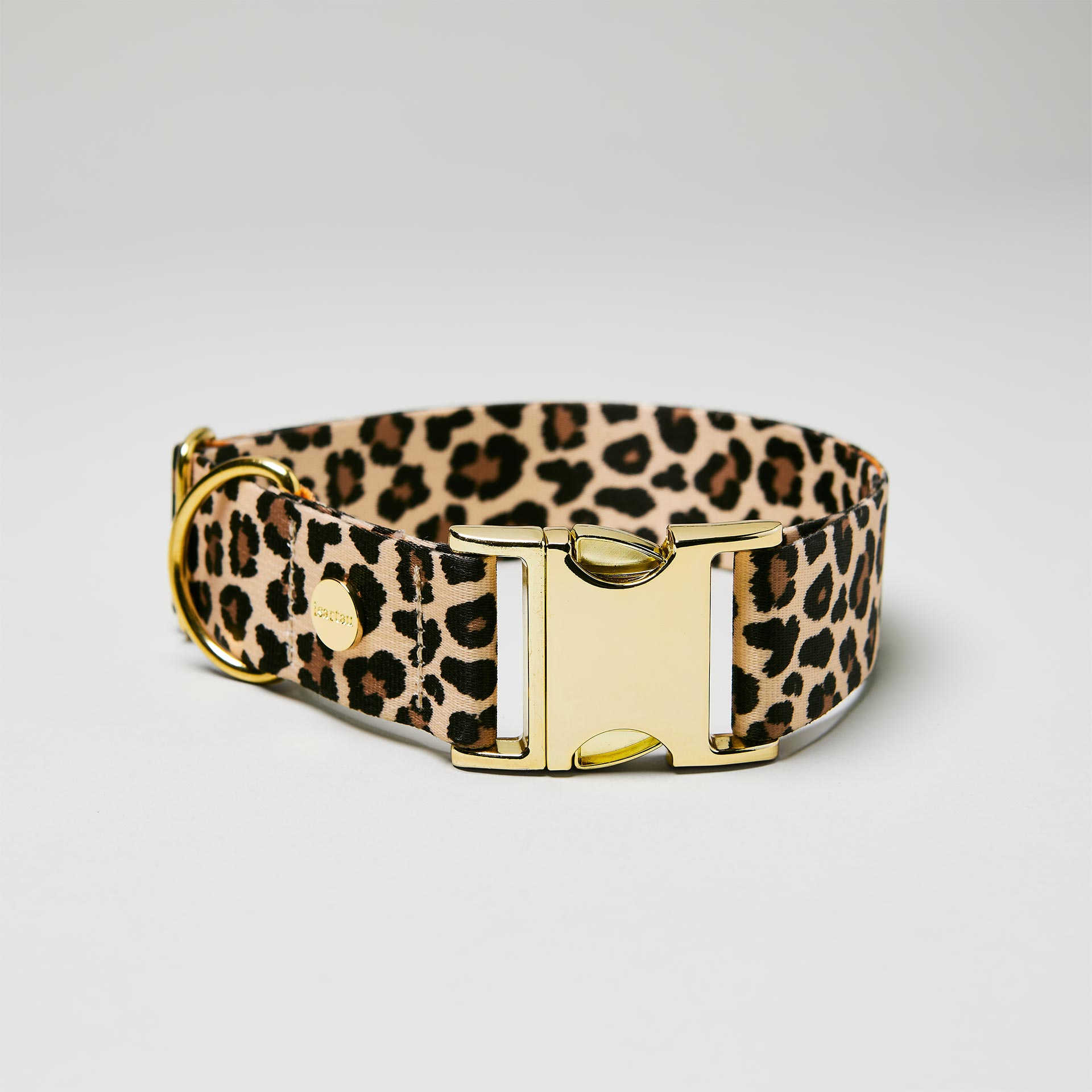 Verstellbares Halsband Leo goldfarben, Gurtband mit Leoprint