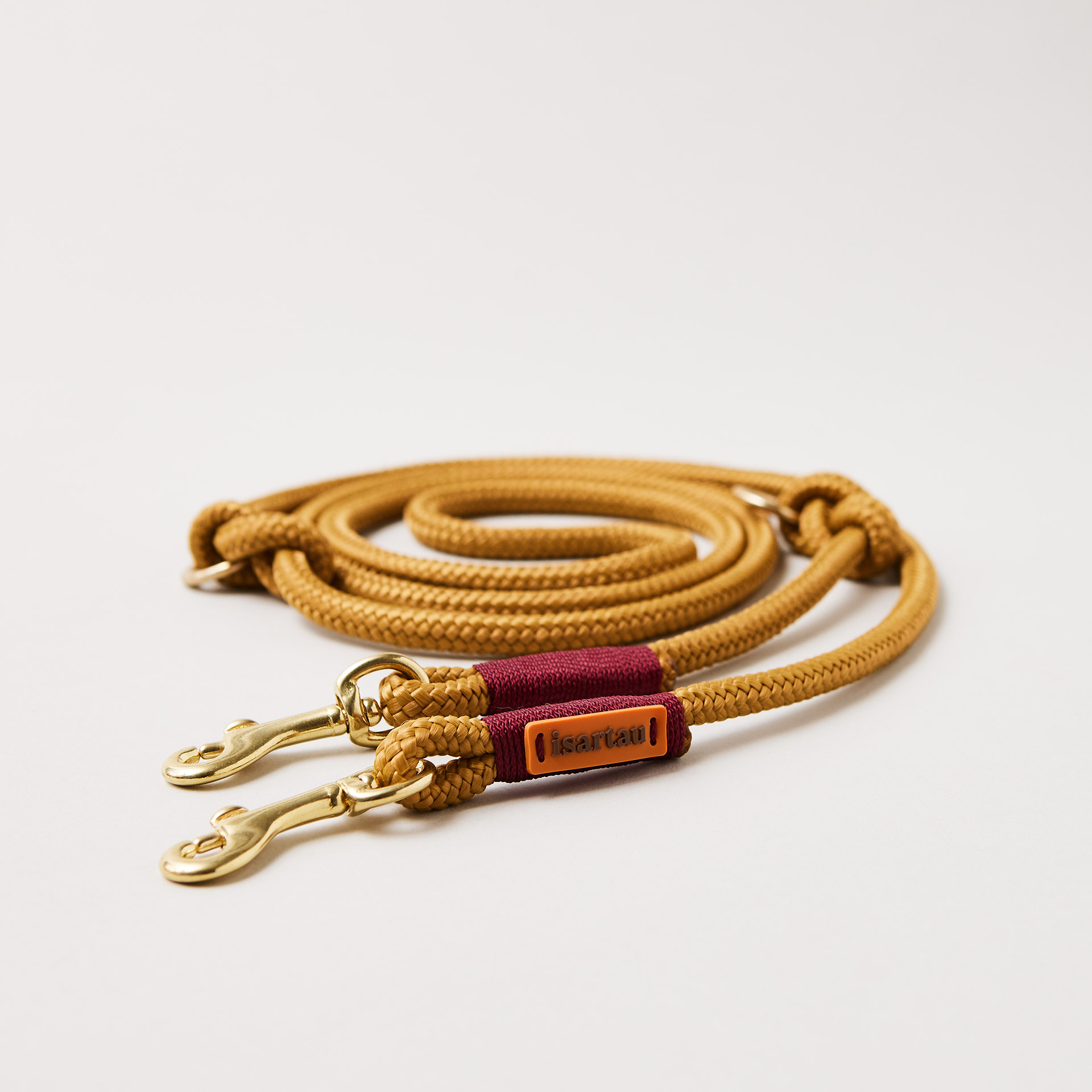 Hundeleine aus Tau Sweet Toffee Burgunder 8 mm verstellbar mit kleinen Messing Karabinern