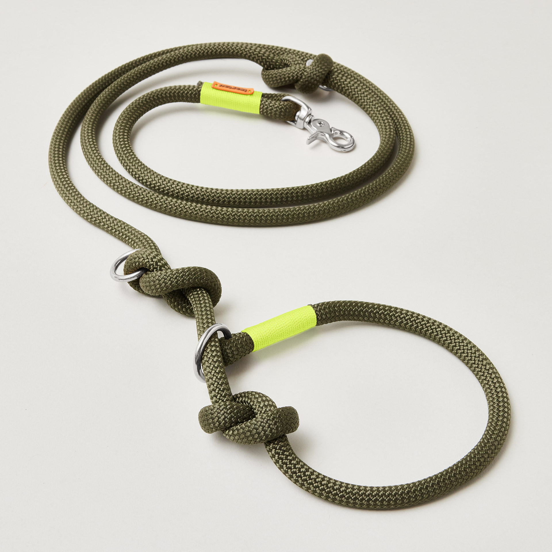 Tau Retrieverleine Olive Grove Neongelb mit verstellbaren Knoten, Kletterseil