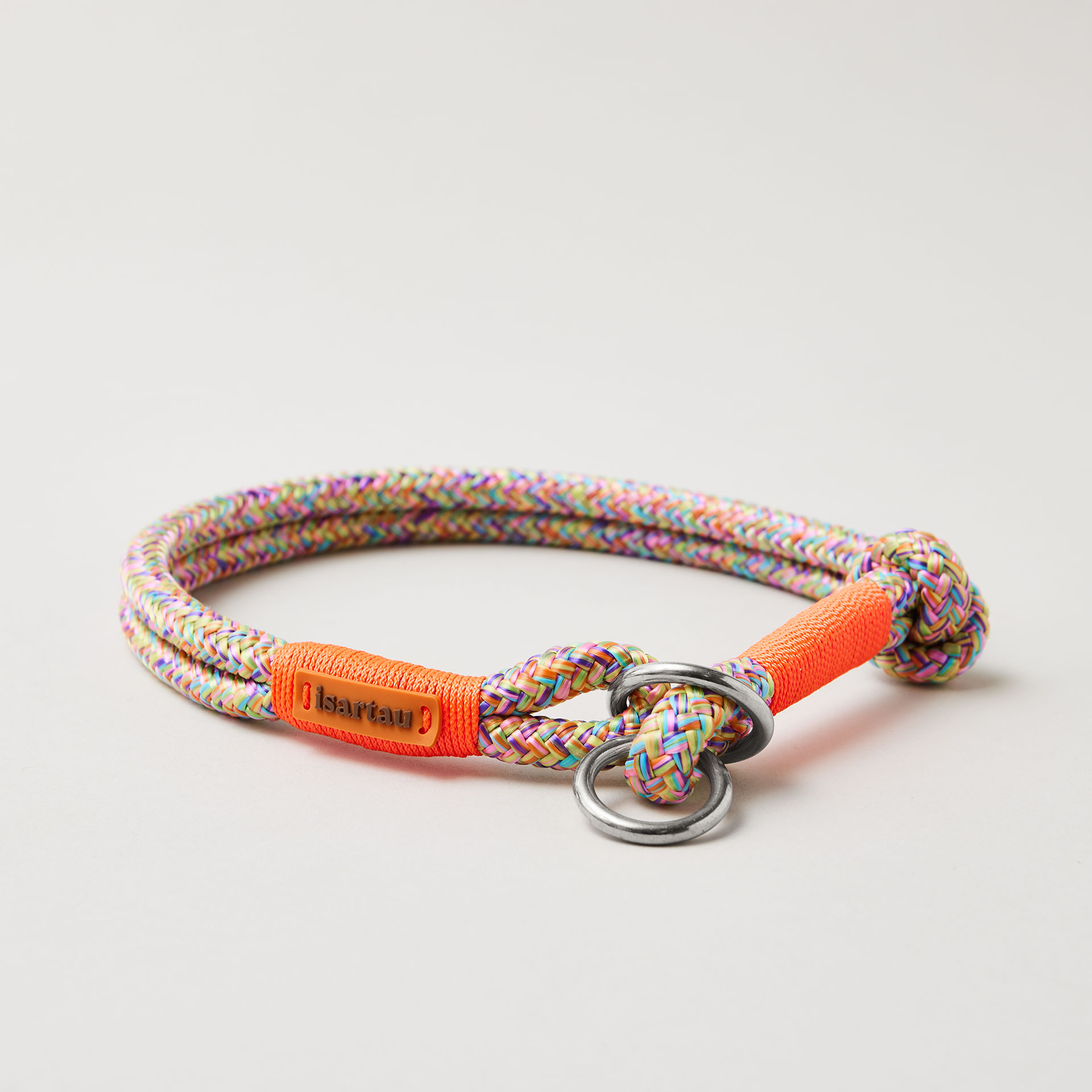 Tauhalsband Zugstopp Easy Summer Neonorange 8 und 10 mm mit silberfarbenen Beschlägen, buntes Tau mit neonoranger Takelung