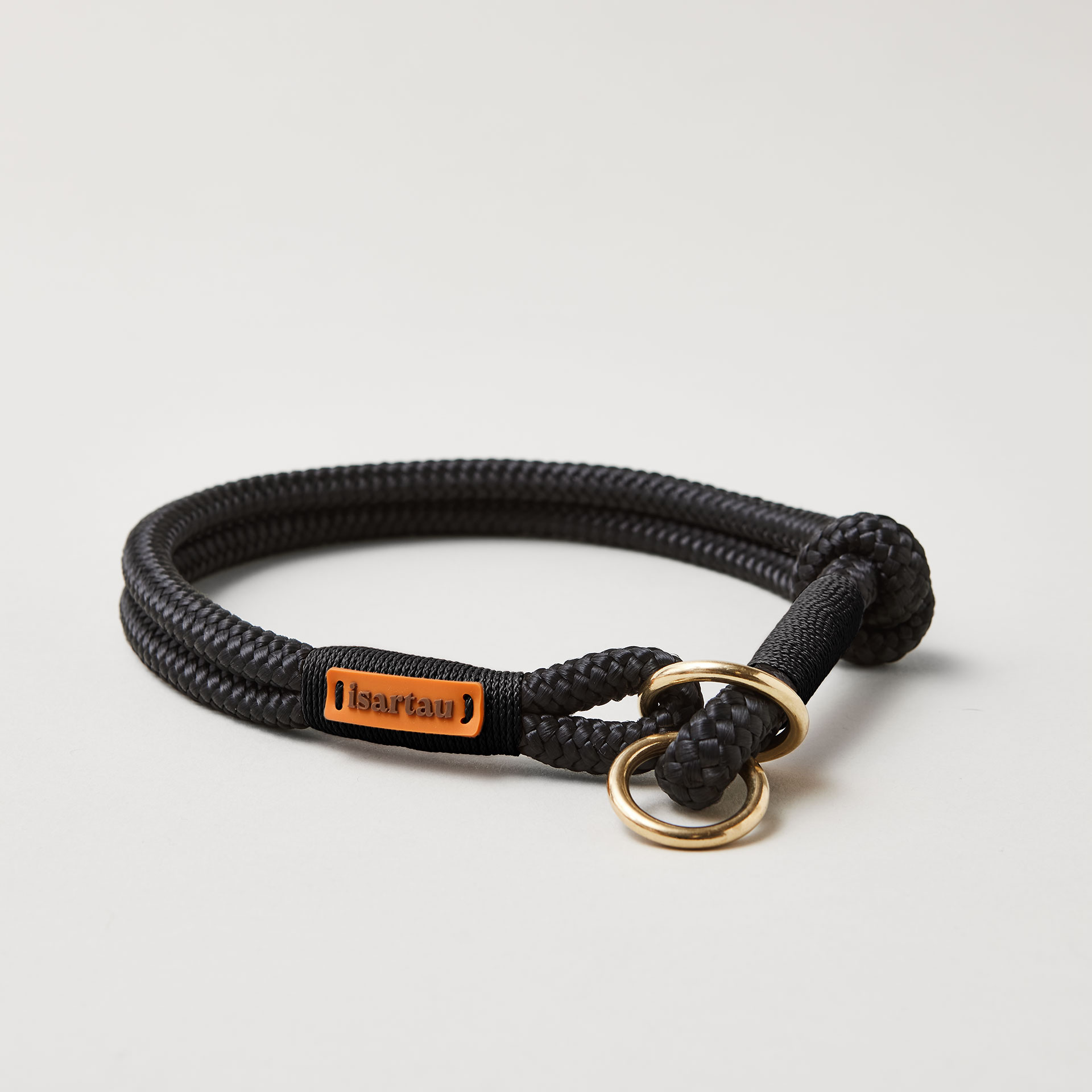 Tauhalsband Zugstopp Black Mamba Schwarz 8 und 10 mm mit Messing-Beschlägen, schwarzes Tau mit schwarzer Takelung