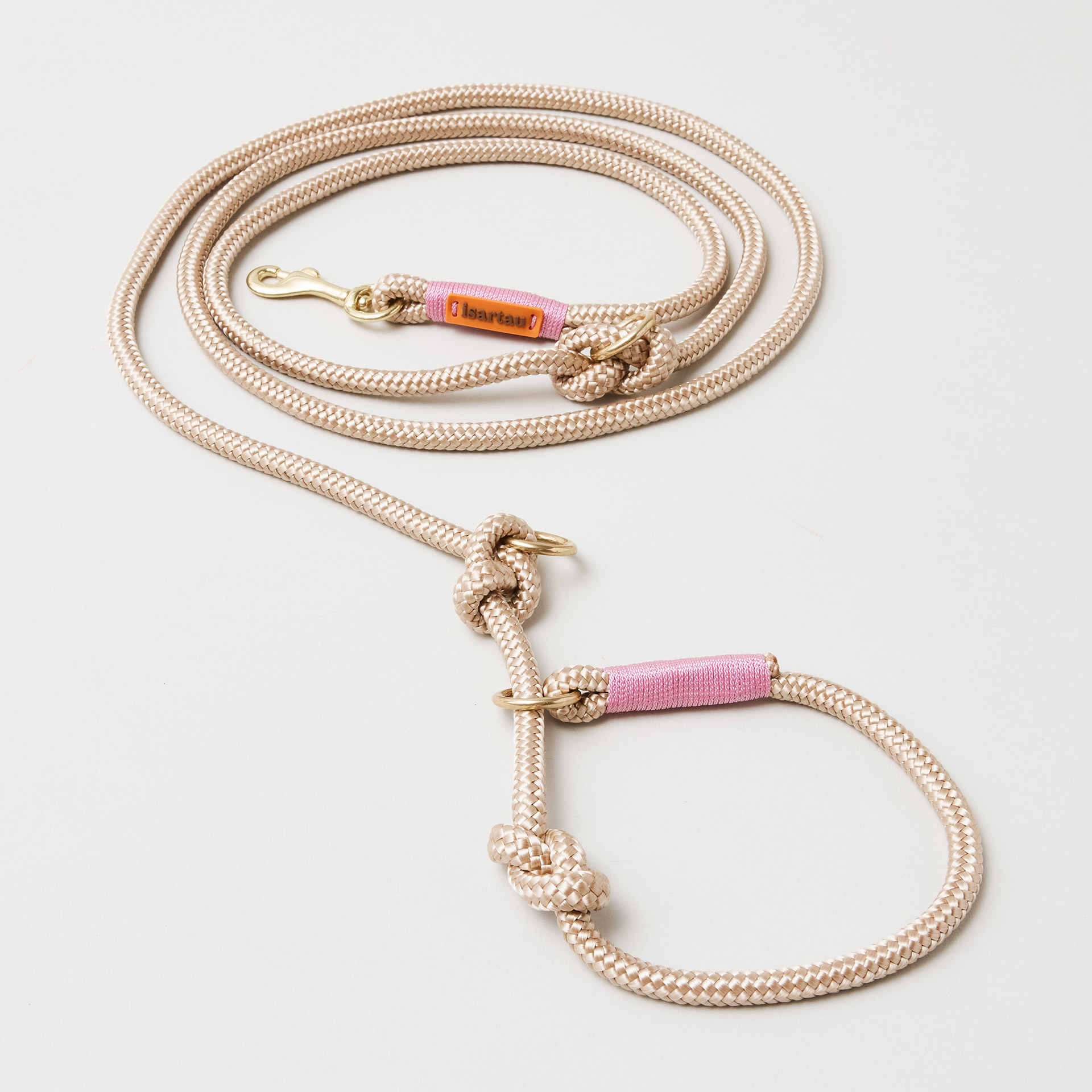 Retrieverleine aus Tau Wood Owl Rose, Halsung mit integrierter Leine, Mini Messing Bolzenkarabiner, 2-fach längenverstellbar, erhältlich in 8 mm