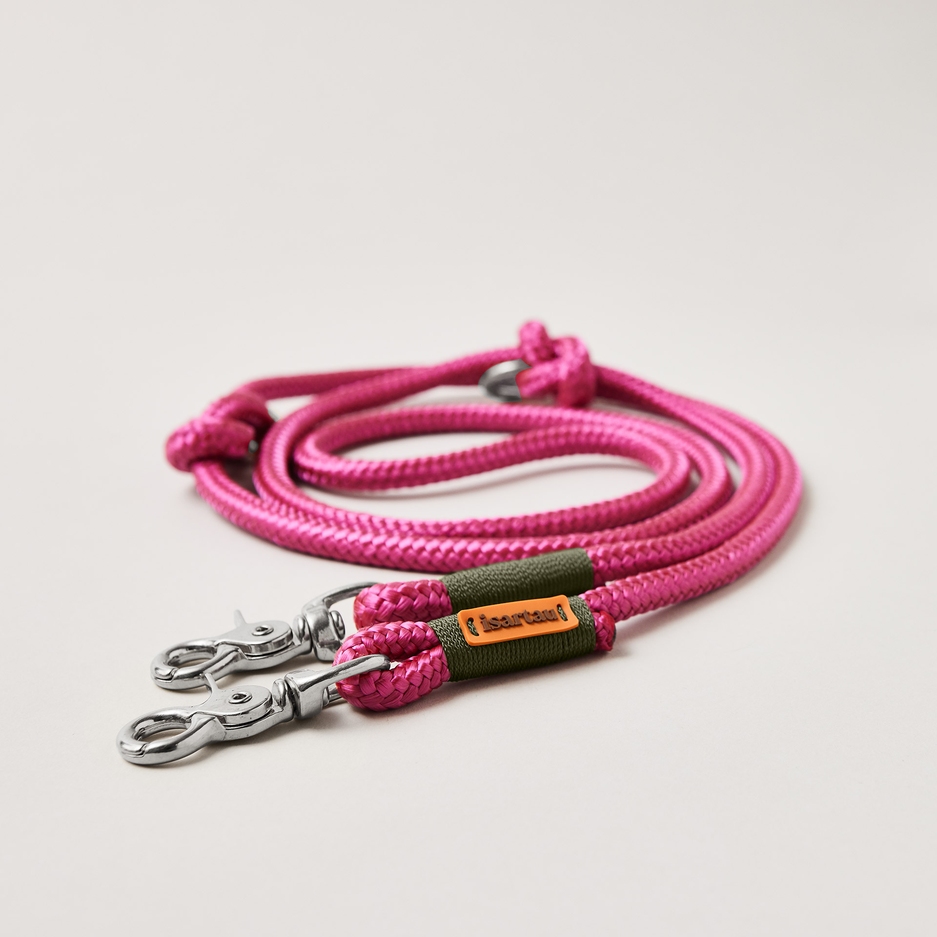 Hundeleine Viva Magenta OLIV, verstellbar mit silberfarbenen Karabinern, harmonische Magenta-Oliv Farbkombination