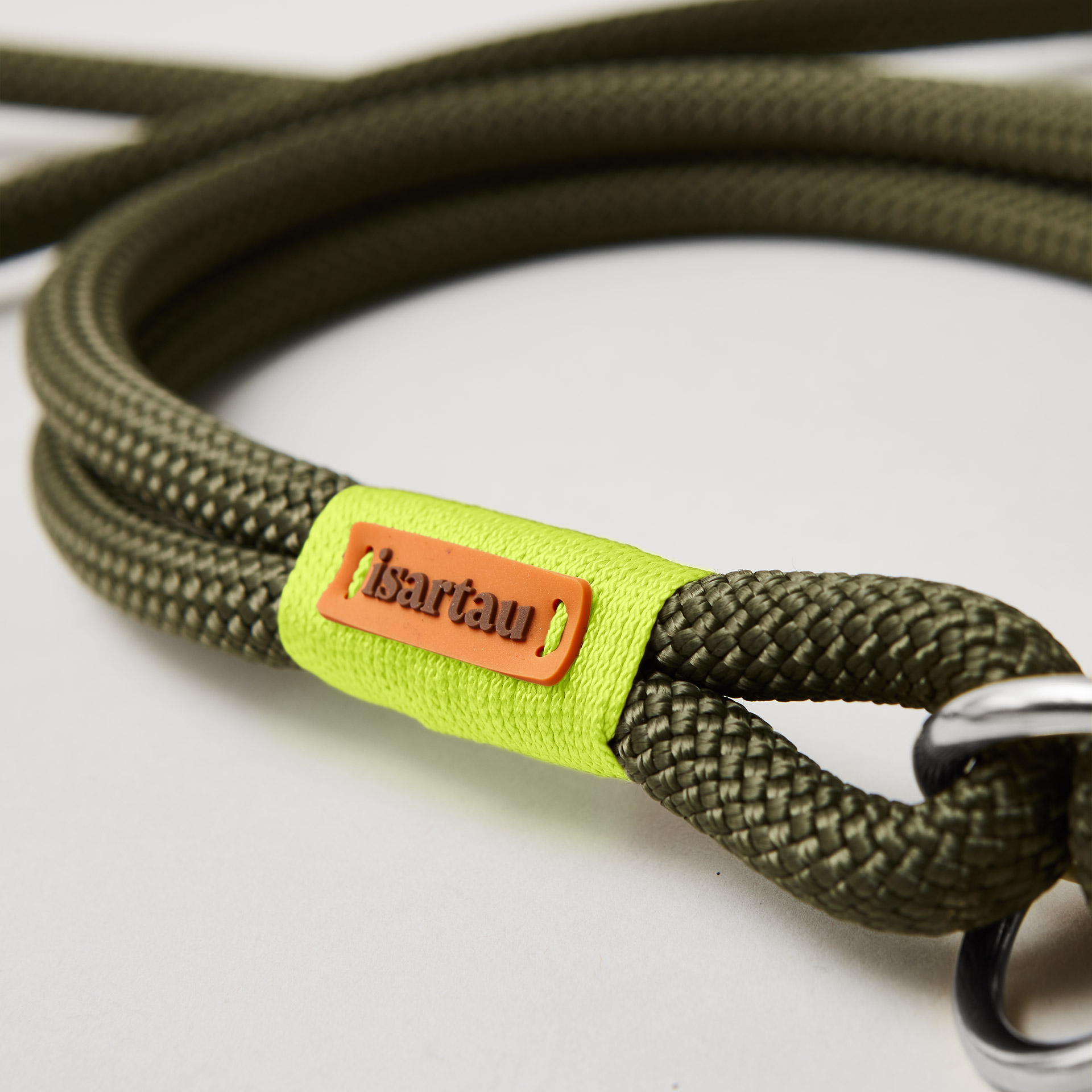 Detail Halsband Zugstopp Olive Grove Neongelb, Kletterseil, silberfarben