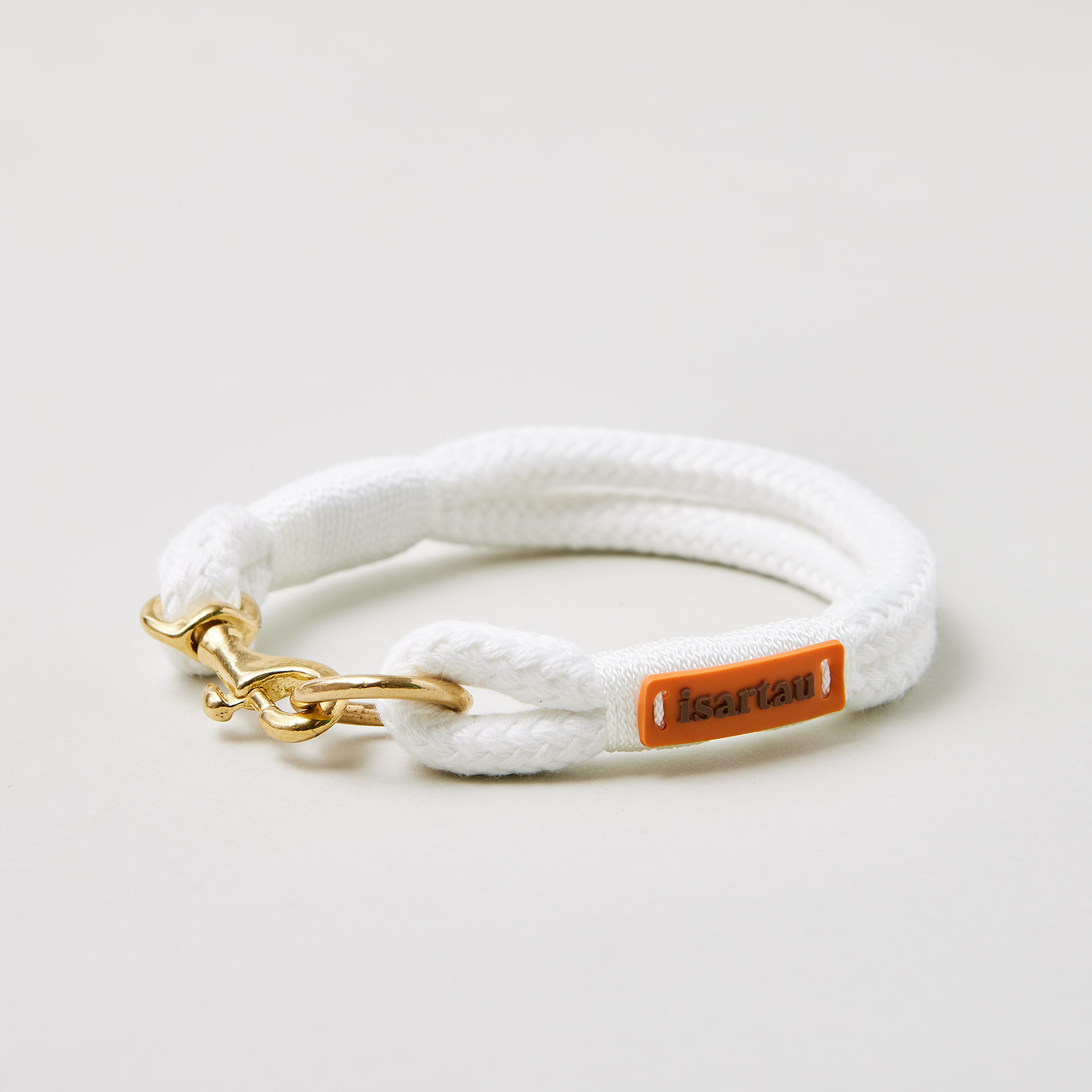 Tauhalsband Feste Halsung Pure Breeze Weiß 8 mm, Mini Bolzenkarabiner, weißes Tau mit weißer Takelung