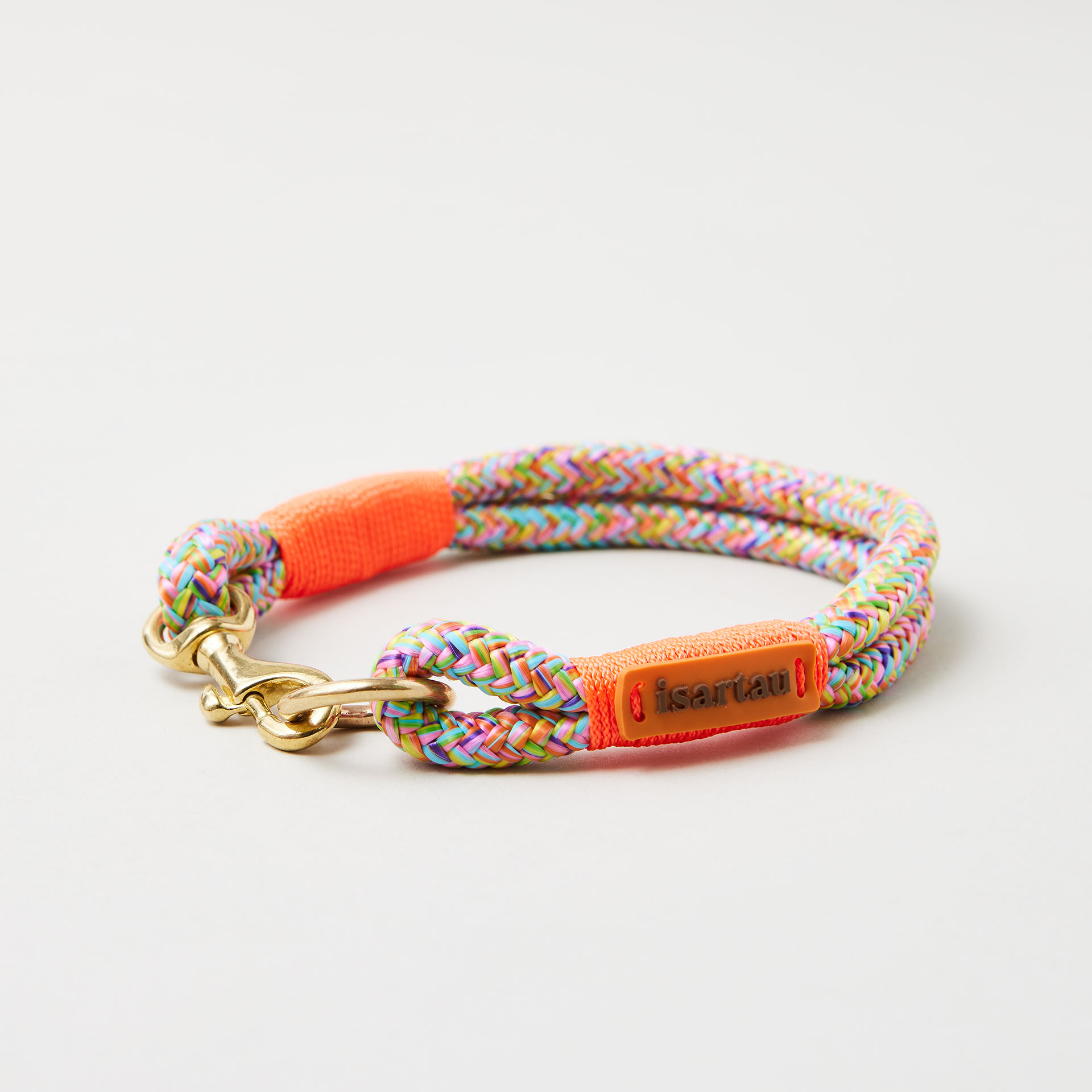 Tauhalsband Feste Halsung Easy Summer Neonorange 8 mm, Messing-Beschläge, buntes Tau mit neonoranger Takelung