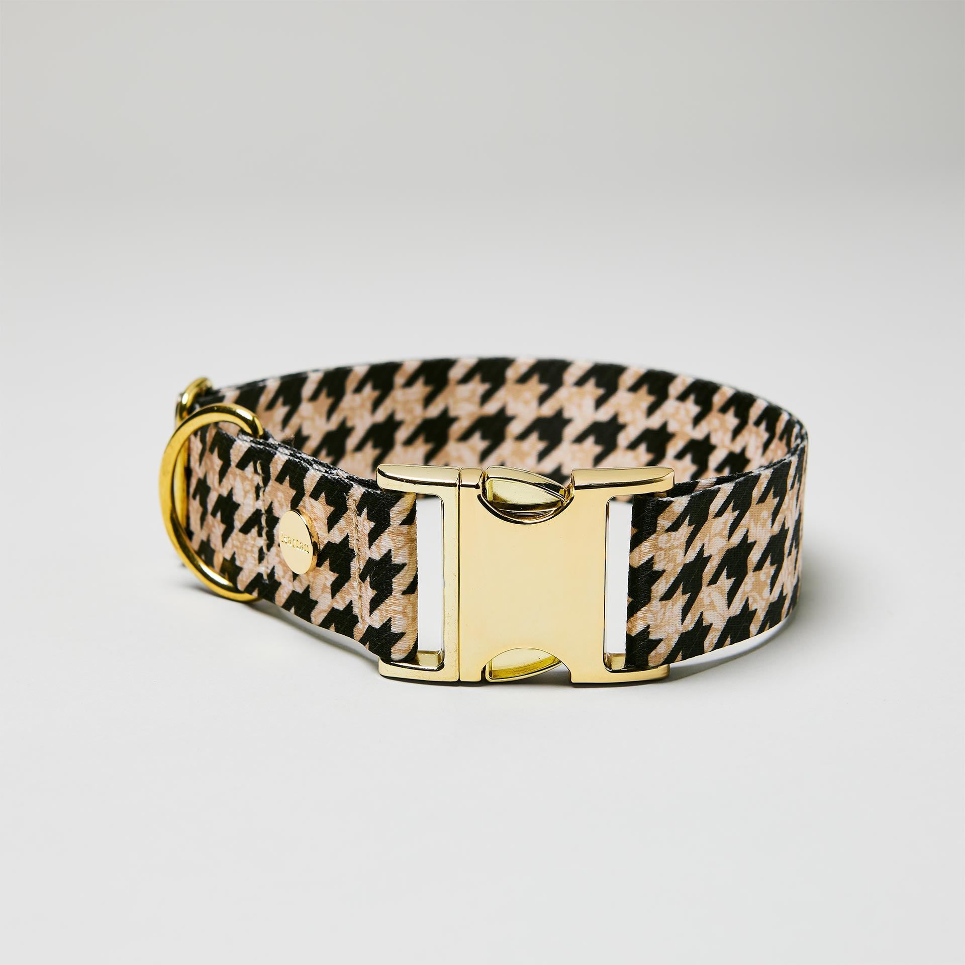 Verstellbares Halsband Stadtgeflüster goldfarben, Gurtband mit Hahnentritt Muster