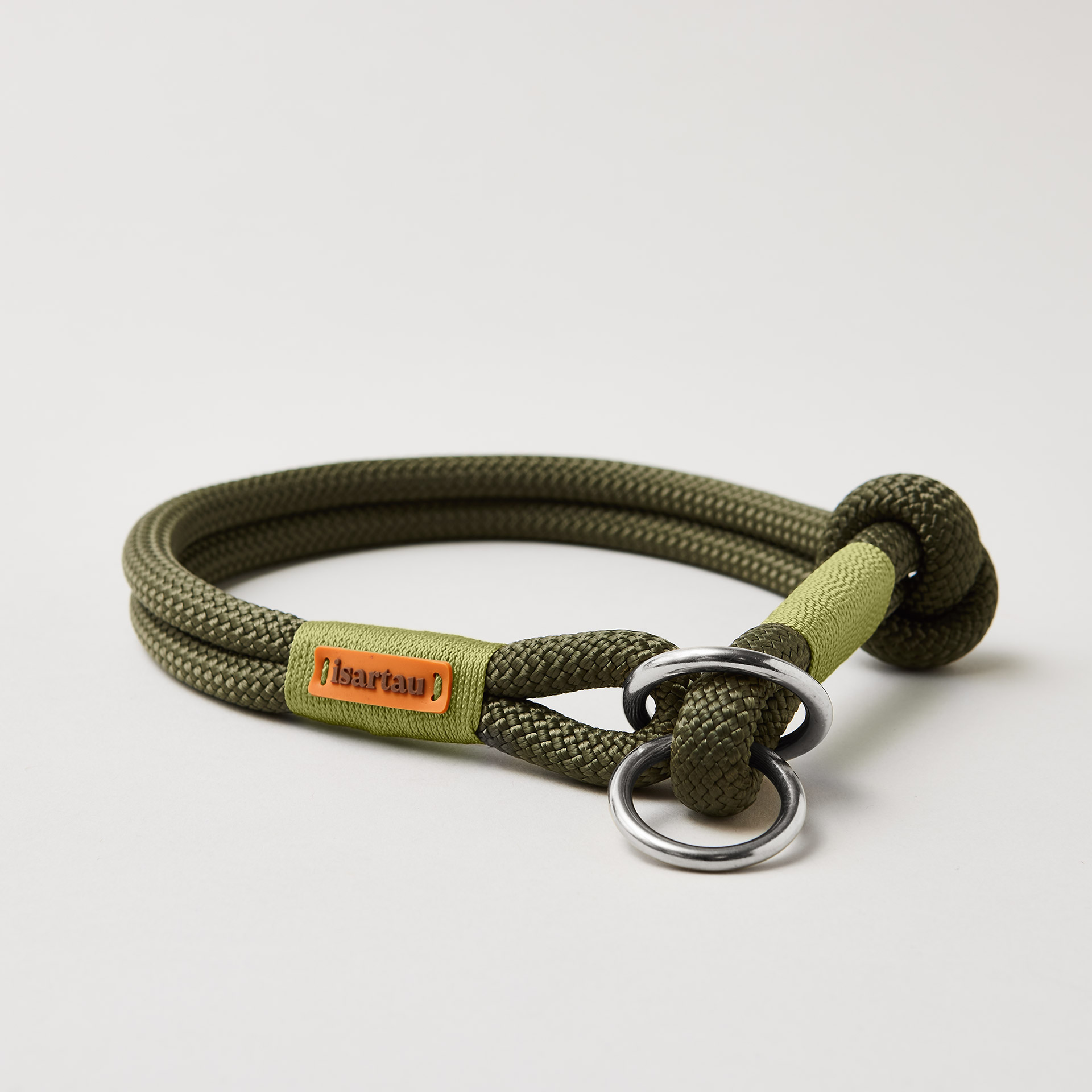 Tauhalsband Modell Zugstopp Olive Grove Moos, Kletterseil, Edelstahlringe