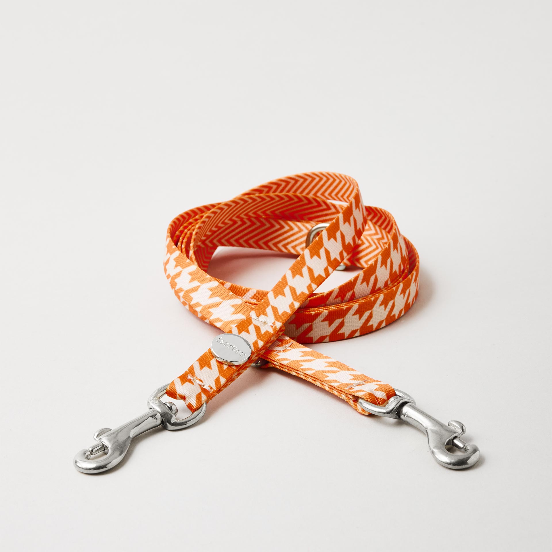 Verstellbare Hundeleine Wandler Gurtband mit Hahnentritt Muster in 15mm Breite silberfarbene Mini-Karabiner