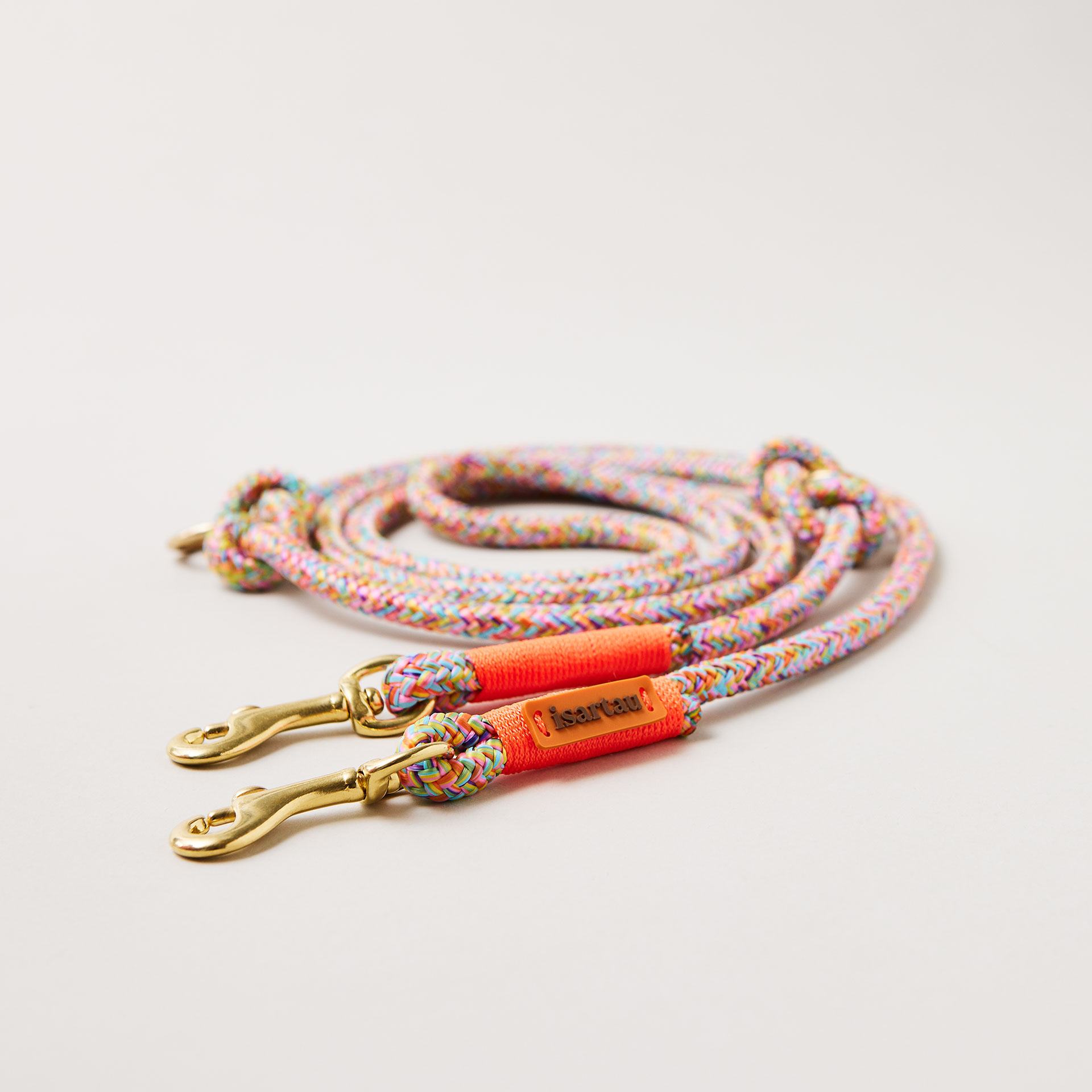 Hundeleine aus Tau Easy Summer Neonorange 8 mm verstellbar mit Mini-Bolzenkarabinern, buntes Tau mit neonoranger Takelung, Längenverstellbar über Knoten