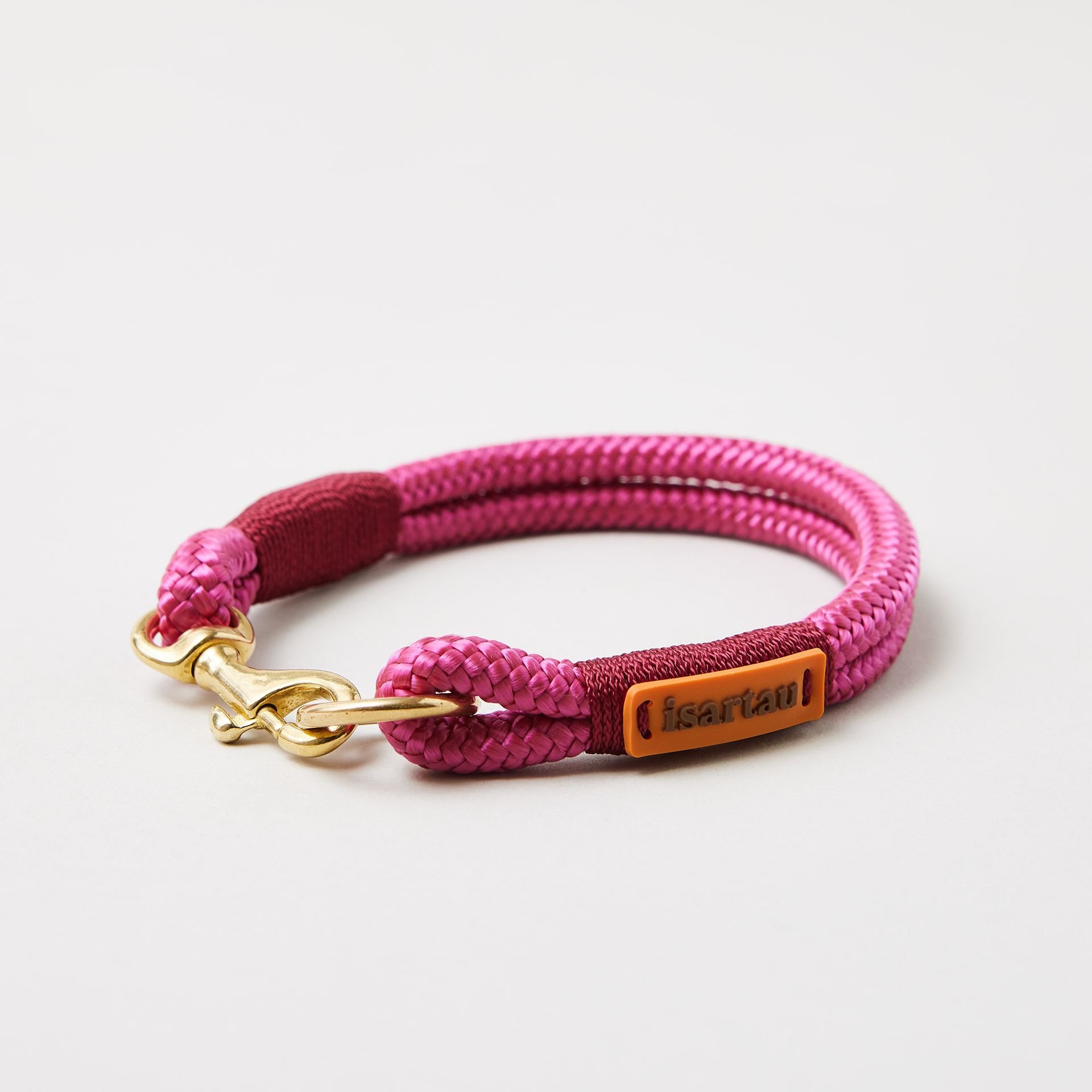 Tauhalsband Feste Halsung Viva Magenta Burgunder 8 mm, Mini-Bolzenkarabiner, magentafarbenes Tau mit burgunderroter Takelung