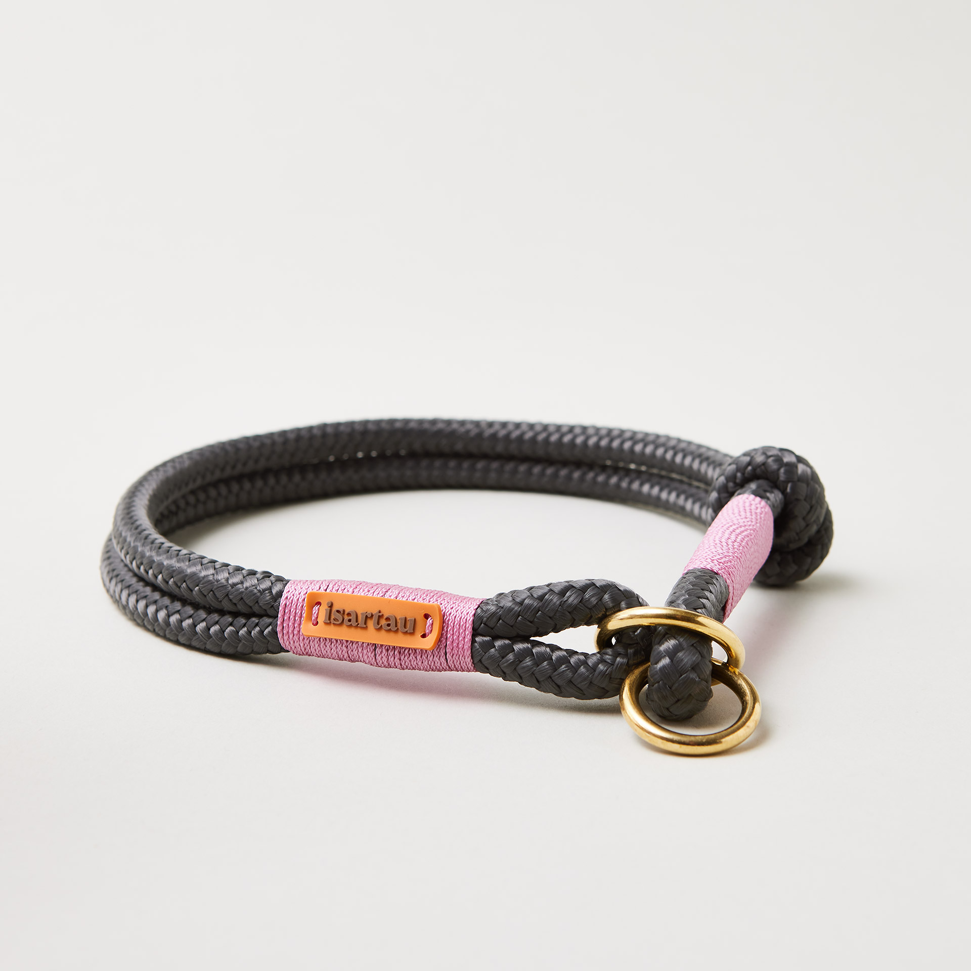 Tauhalsband Zugstopp Heavens Rock Rose 8 und 10 mm mit Messing-Beschlägen, dunkelgraues Tau mit  rosafarbener Takelung
