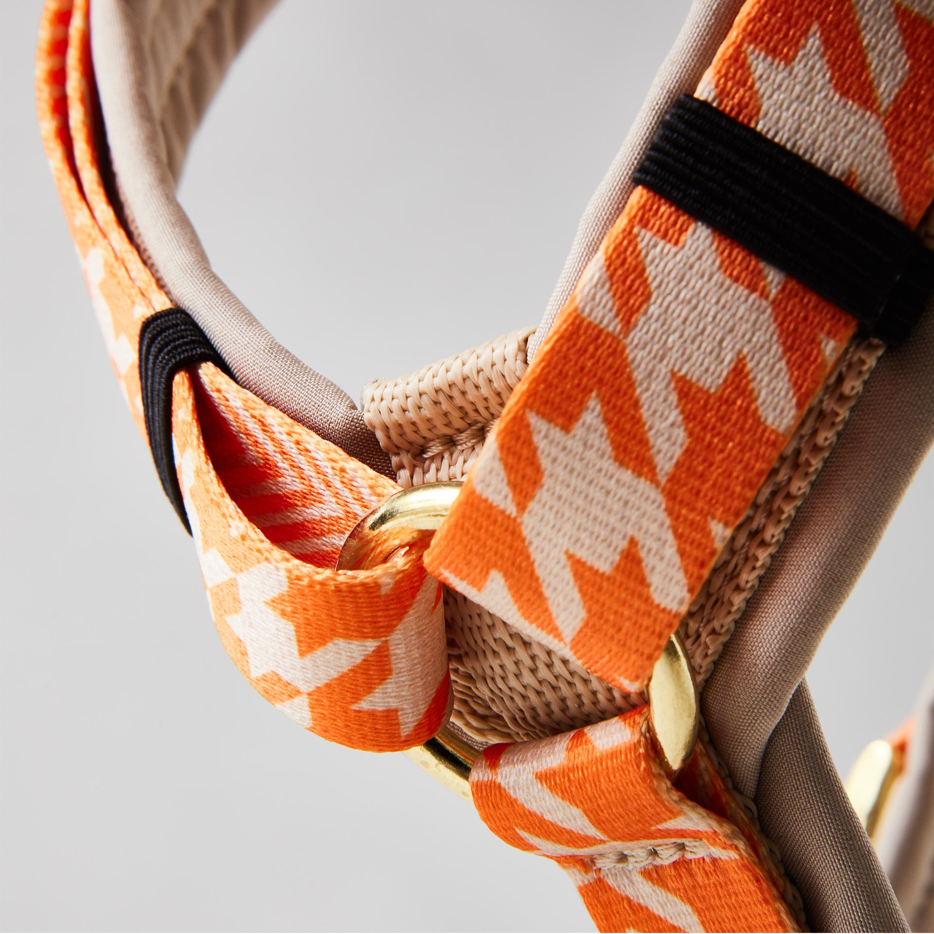 Gepolstertes Y-Hundegeschirr im Design Wandler mit Hahnentritt Motiv Beige Orange