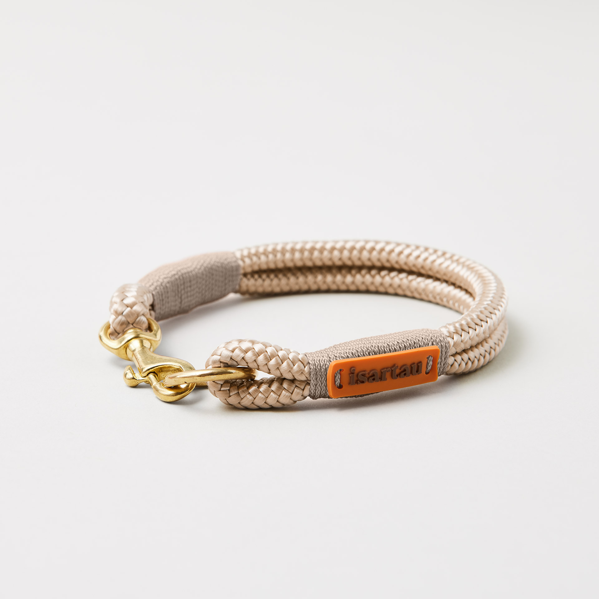 Tauhalsband Feste Halsung Wood Owl Sand 8 mm, Mini Messing-Beschläge, beiges Tau mit sandfarbener Takelung