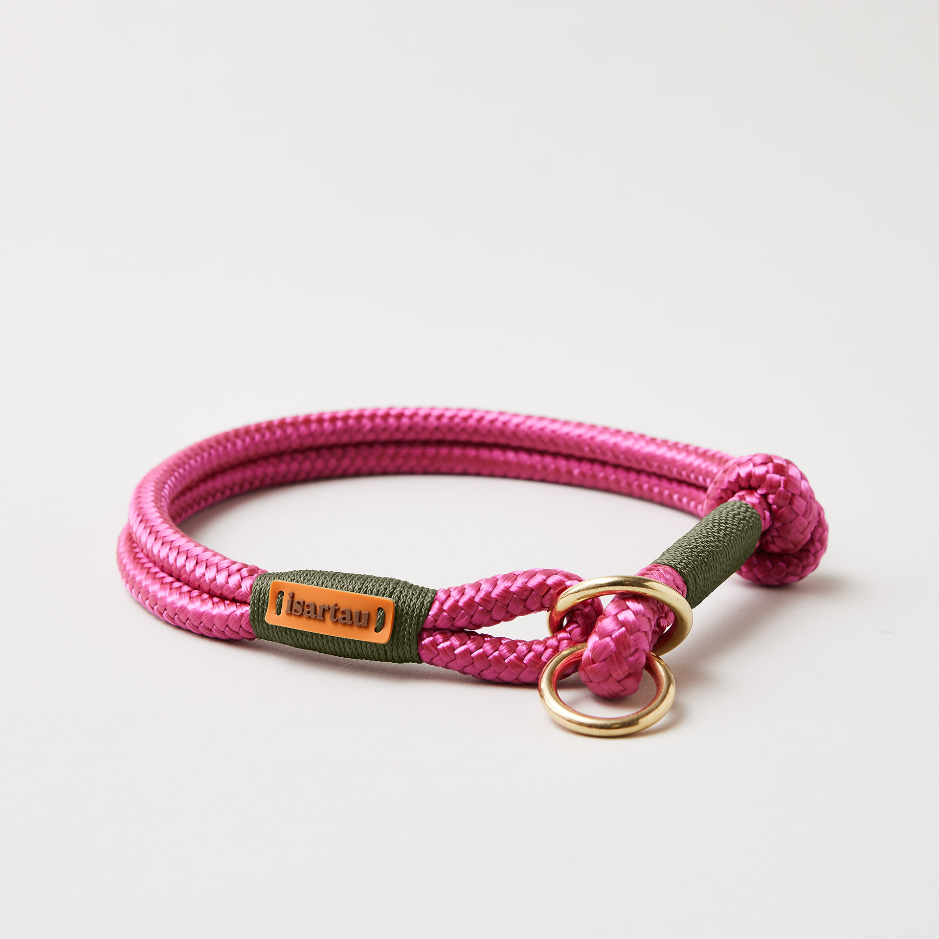 Tauhalsband Zugstopp Viva Magenta OLIV mit Messing-Beschlägen, magentafarbenes Tau mit oliver Takelung