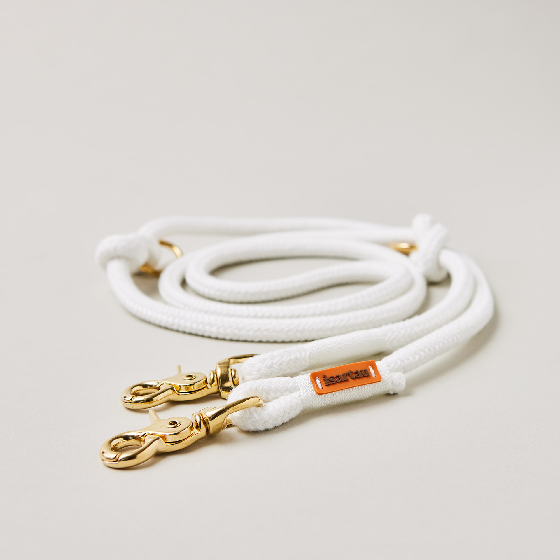 Hundeleine aus Tau Pure Breeze Weiß 10 mm verstellbar mit Messing-Karabinern, weißes Tau und Takel, Längenverstellbar über Knoten