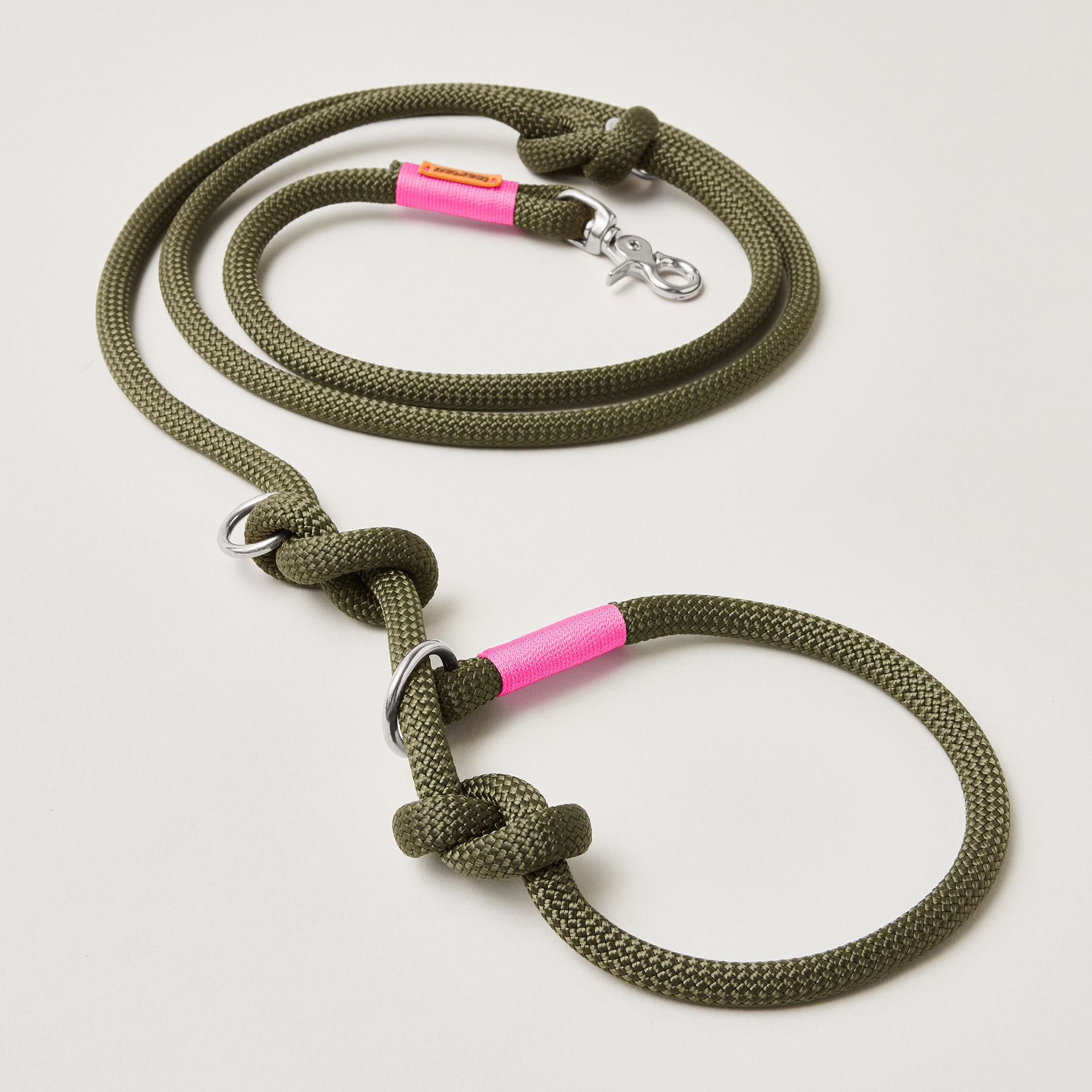 Tau Retrieverleine Olive Grove Neonpink mit verstellbaren Knoten, Kletterseil
