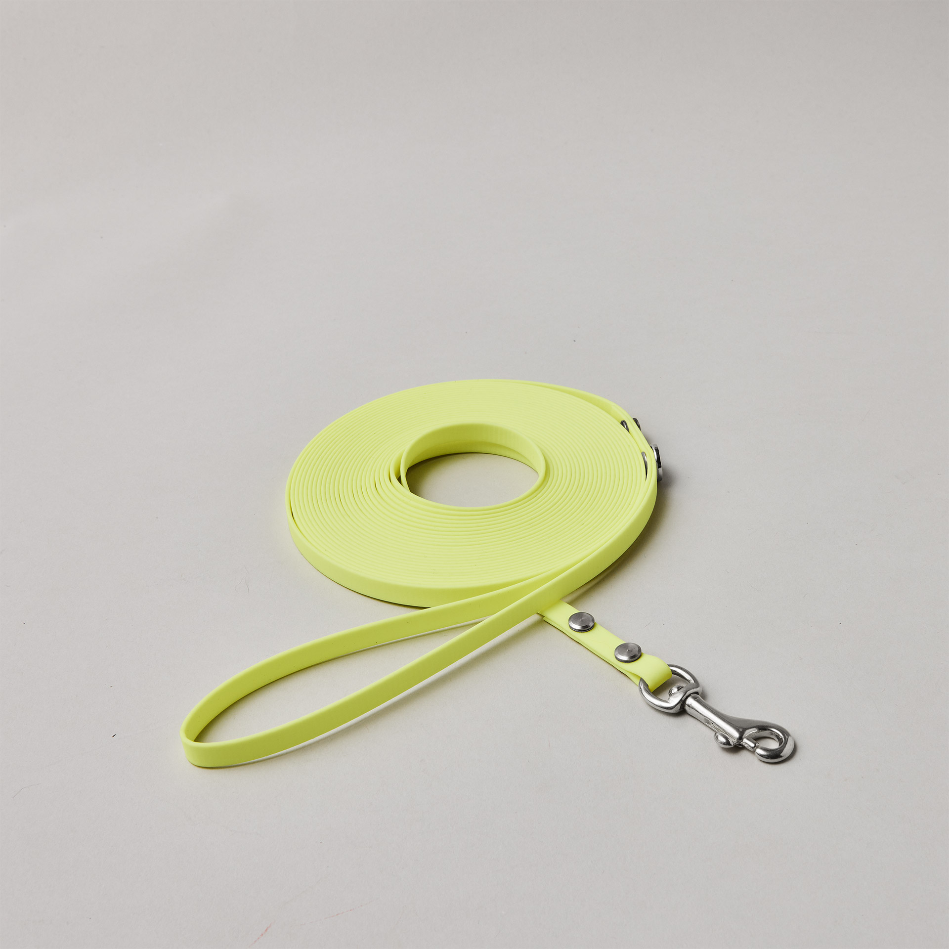 Schleppleine mit Handschlaufe Neongelb, Mini-Bolzenkarabiner aus Edelstahl