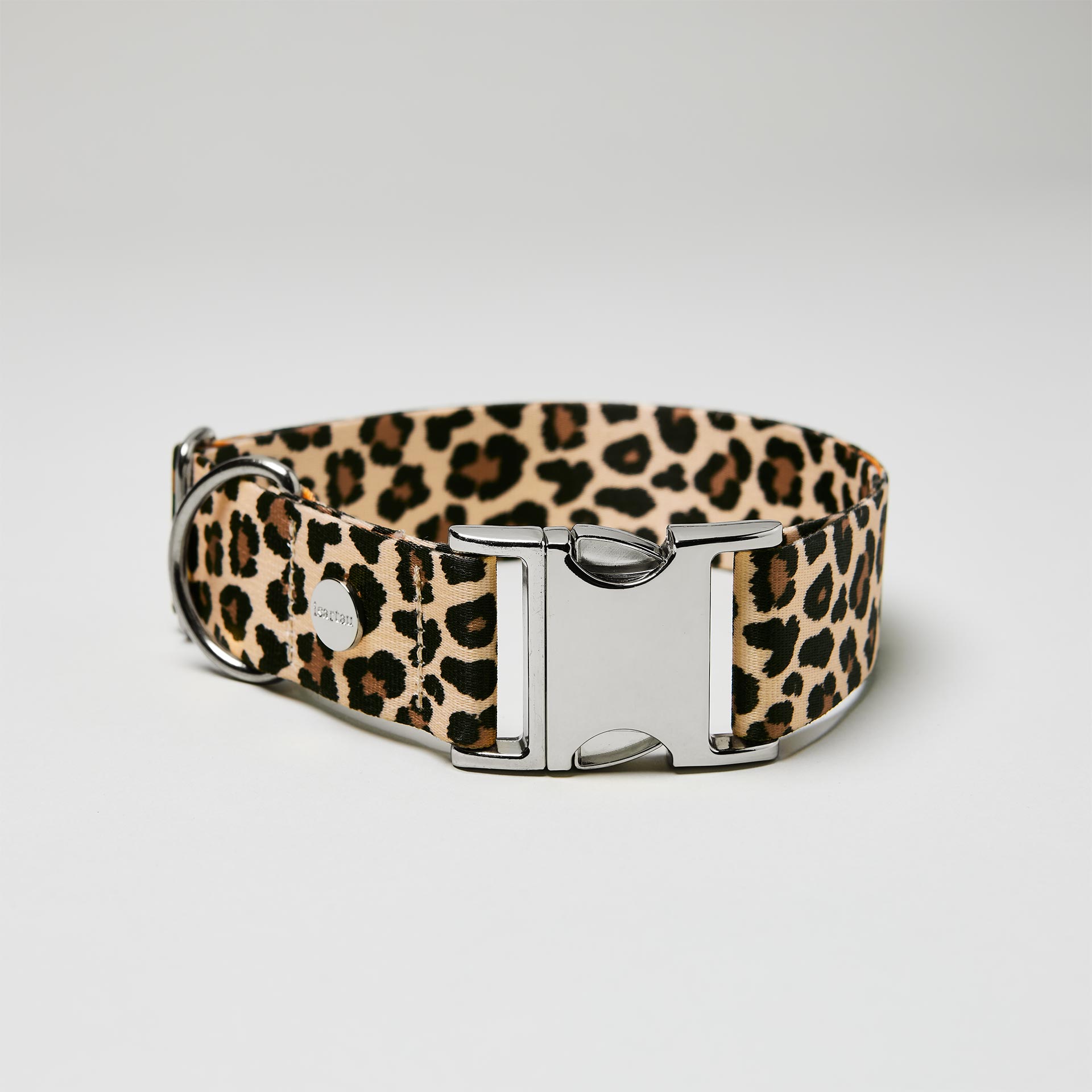 Verstellbares Halsband Leo silberfarben, Gurtband mit Leoprint