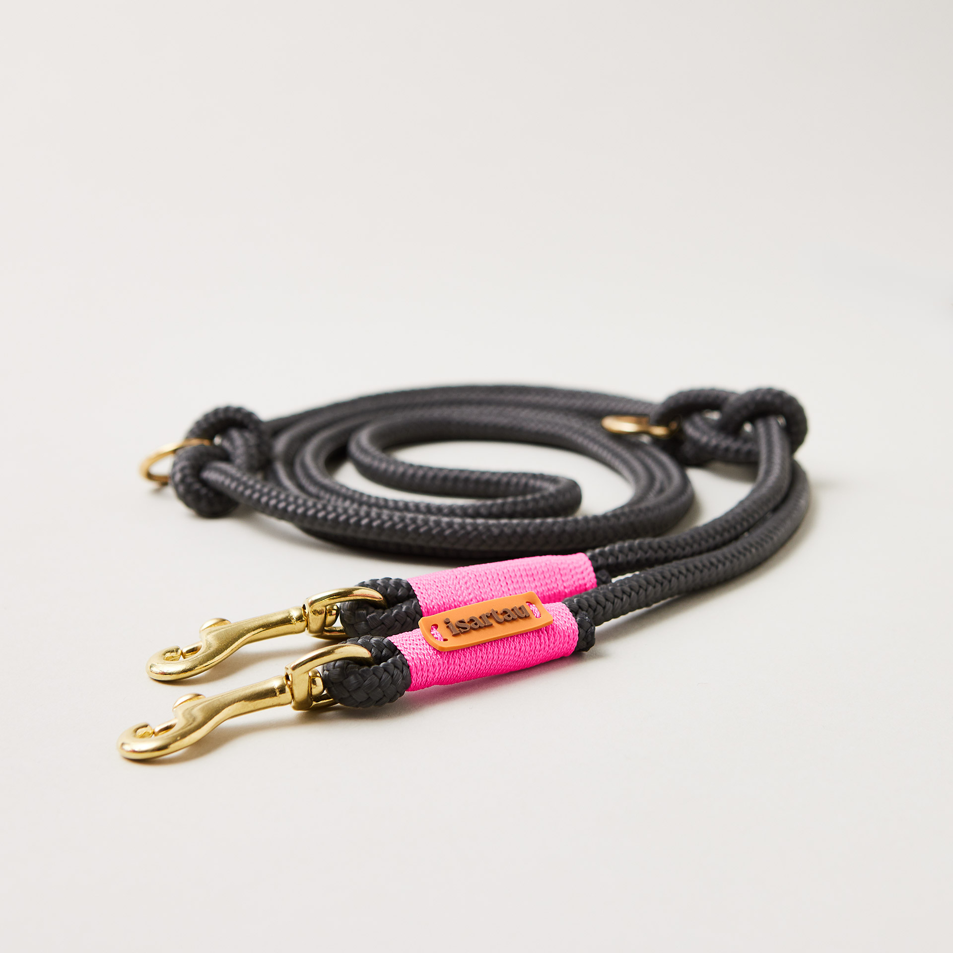 Tauleine Heavens Rock 8 mm verstellbar mit leichten Messing-Karabinern, dunkelgraues Tau mit neonpinker Takelung, Längenverstellbar über Knoten