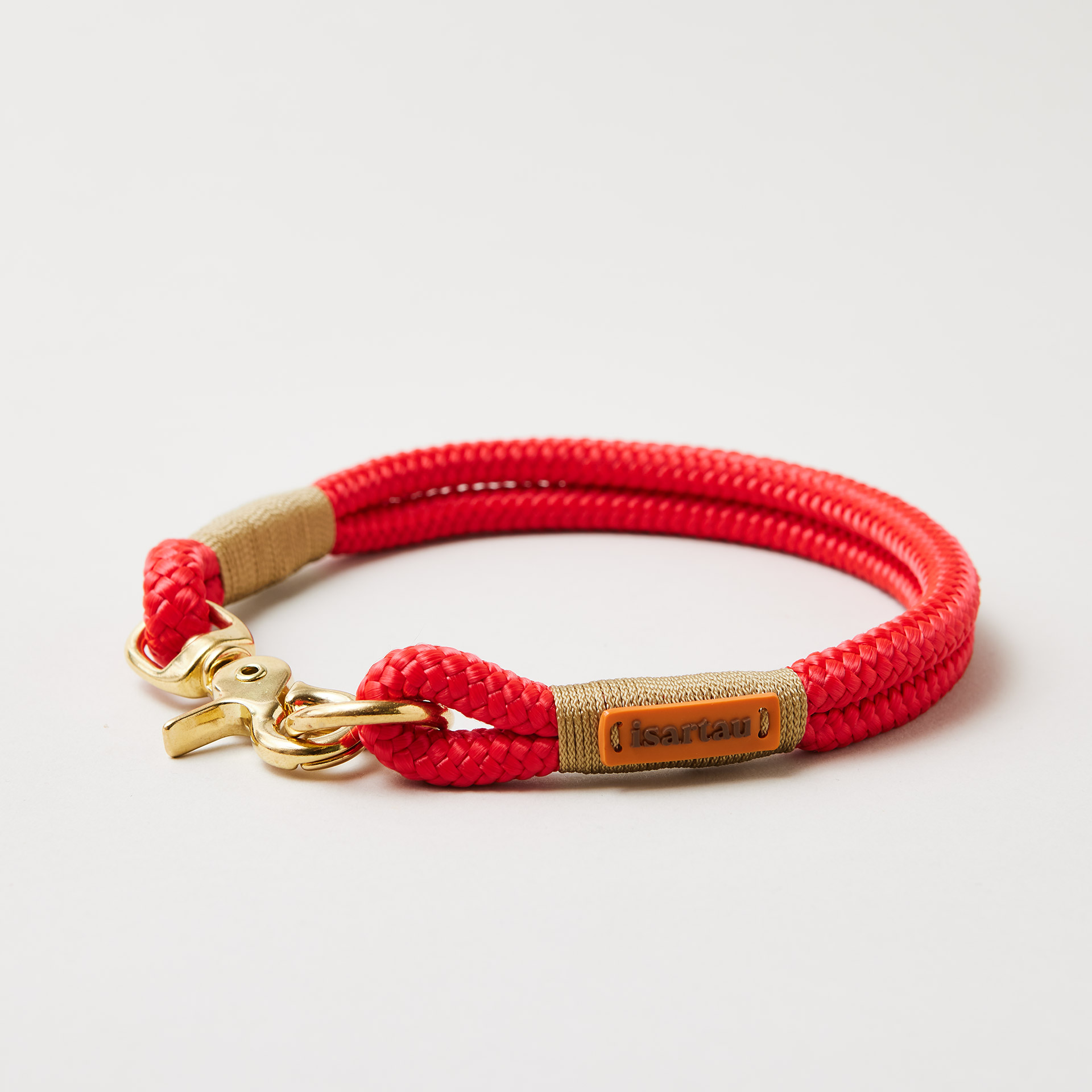 Hundehalsband Red Fairy GOLD, 10 mm mit Messing-Beschlägen, rotes Tau mit goldfarbener Takelung