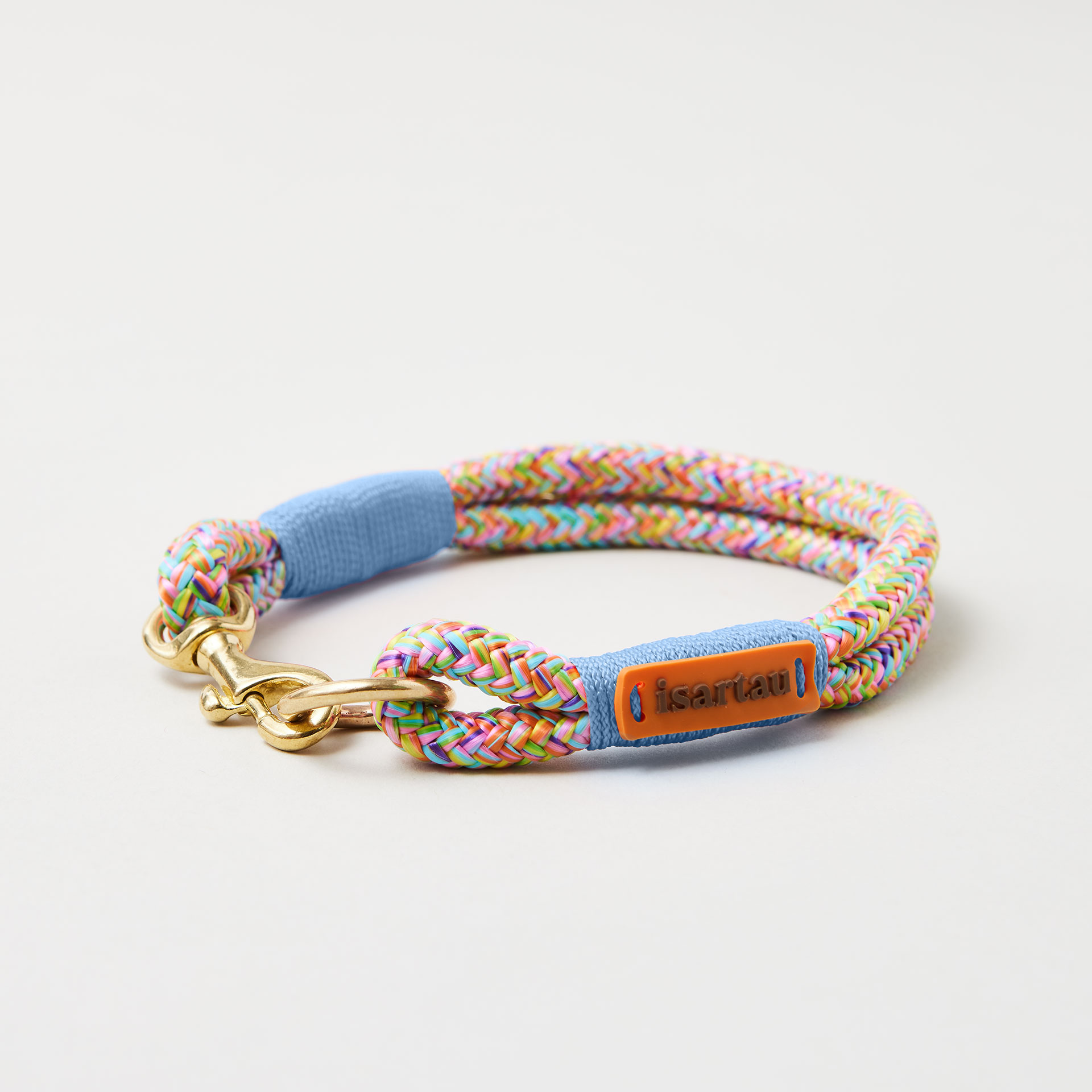 Tauhalsband feste Halsung Easy Summer Hellblau 8 mm, Messing-Beschläge, buntes Tau mit hellblauer Takelung