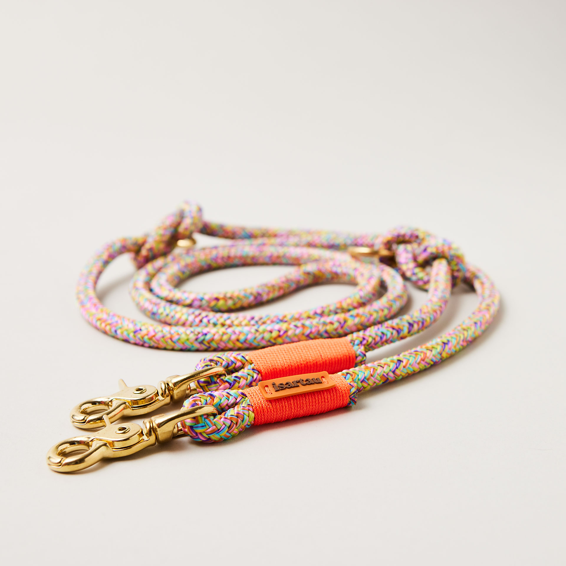 Hundeleine aus Tau Easy Summer Neonorange 10 mm verstellbar mit Messing-Karabinern, buntes Tau mit neonoranger Takelung, Längenverstellbar über Knoten