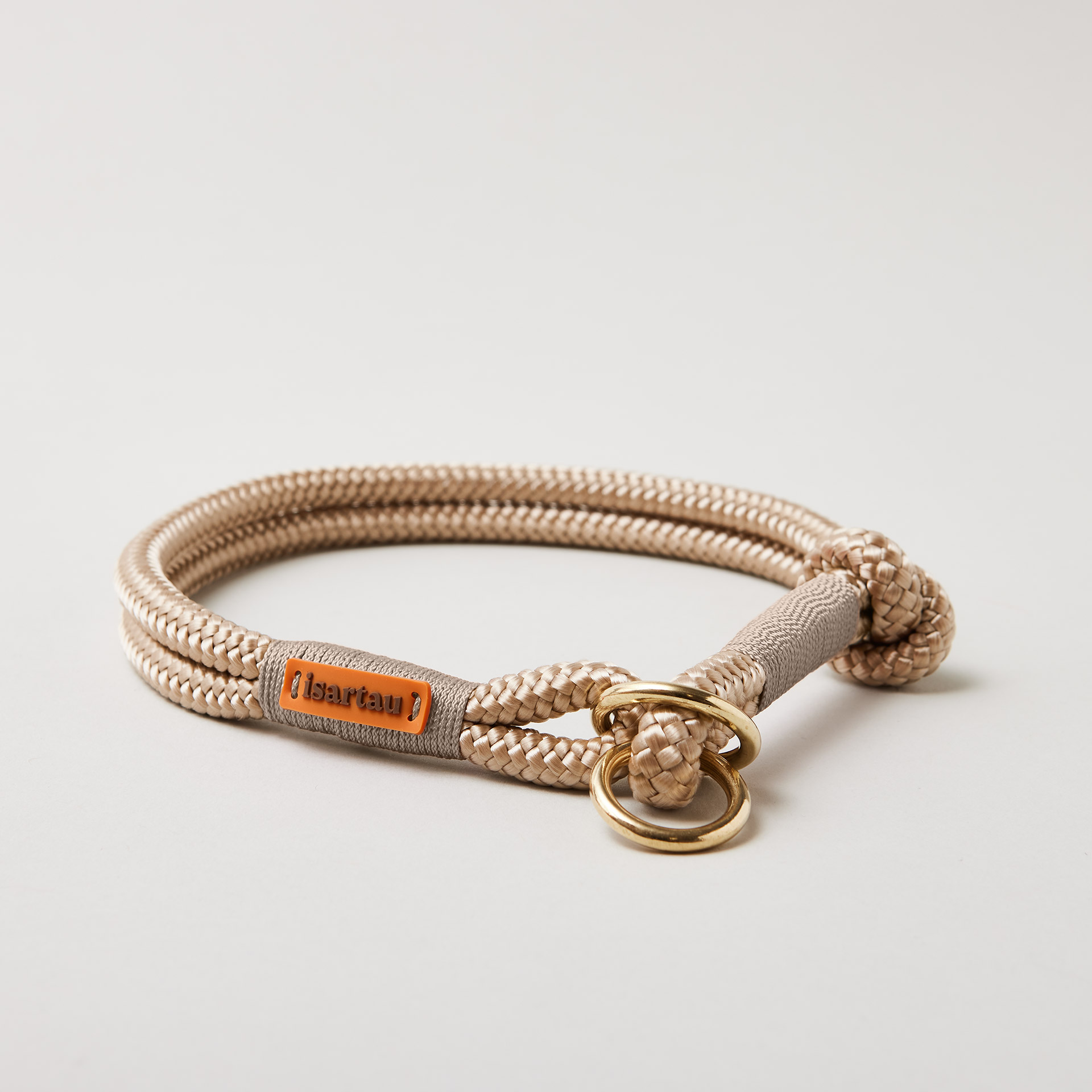 Tauhalsband Zugstopp Wood Owl Sand 8 und 10 mm mit Messing-Beschlägen, beiges Tau mit sandfarbener Takelung