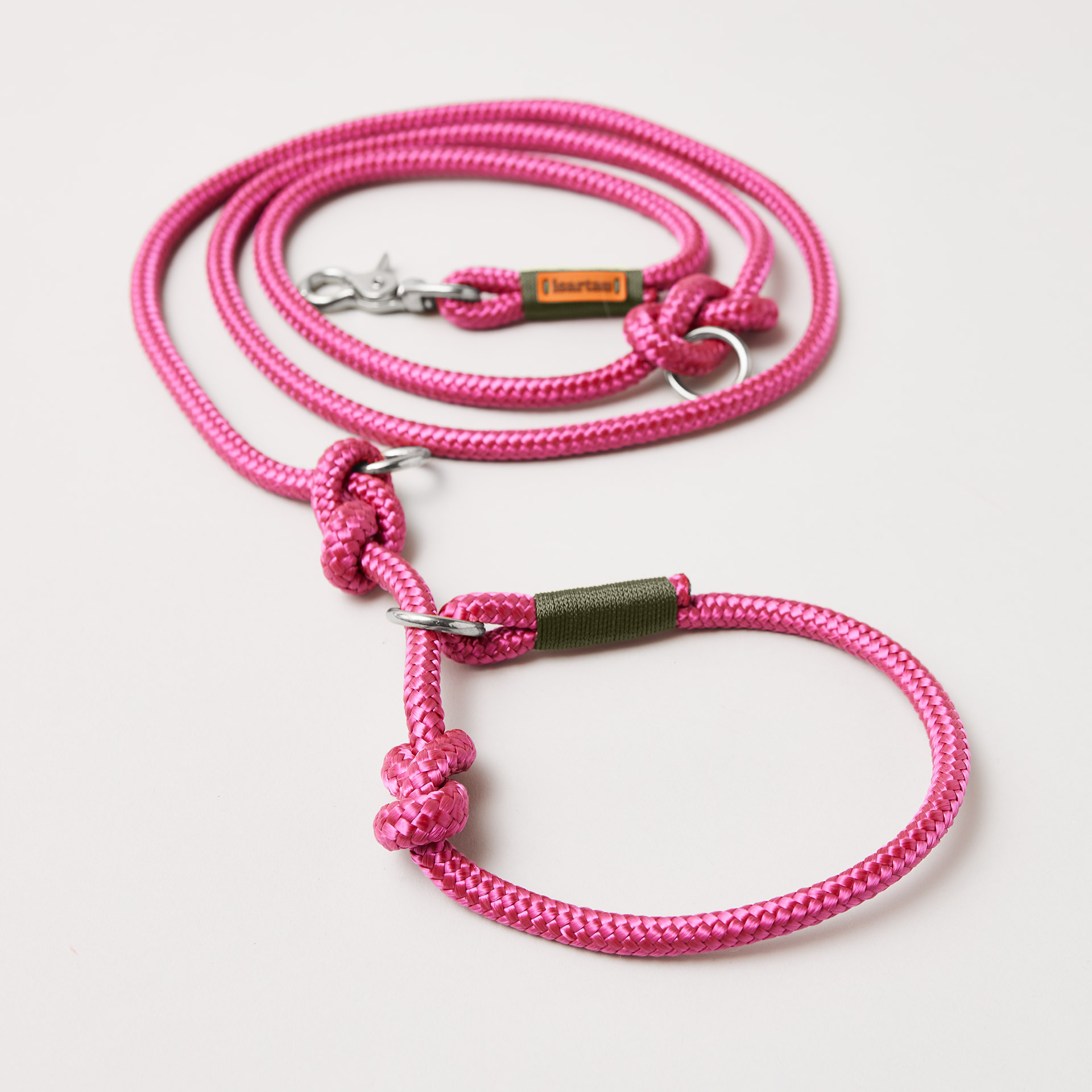 Retrieverleine Viva Magenta OLIV, Halsung mit integrierter Leine, silberne Karabiner, 2-fach längenverstellbar, erhältlich in 8 und 10 mm
