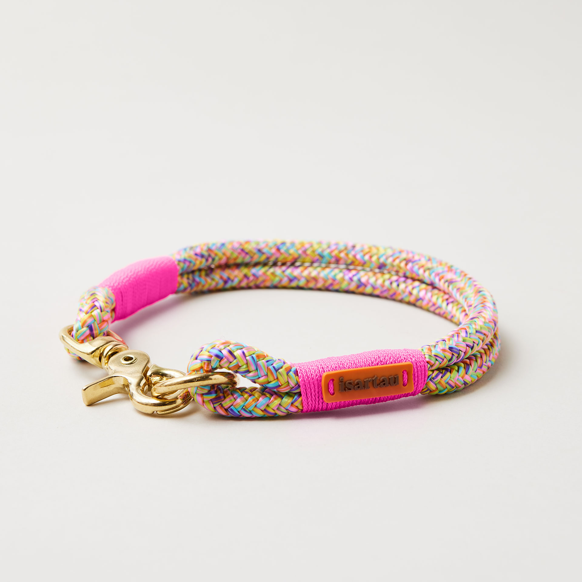 Halsband aus Tau Easy Summer Neonpink 10 mm mit Messing-Beschlägen, buntes Tau mit neonpinker Takelung