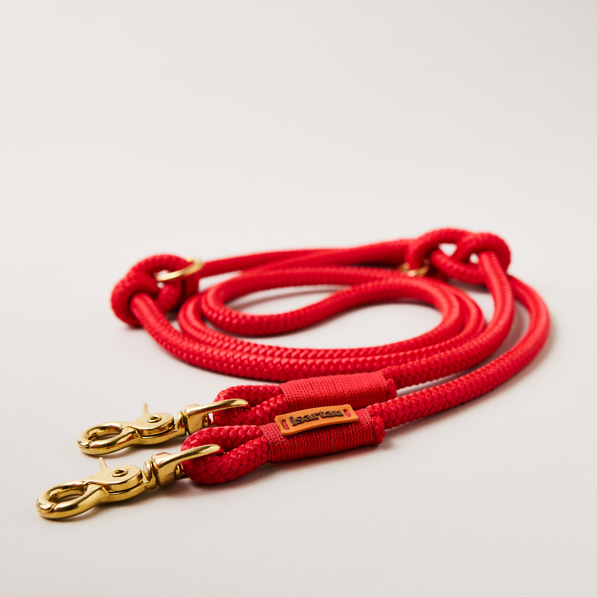 Hundeleine Red Fairy Rot 10 mm, verstellbar mit Messing-Karabinern, längenverstellbar über Knoten