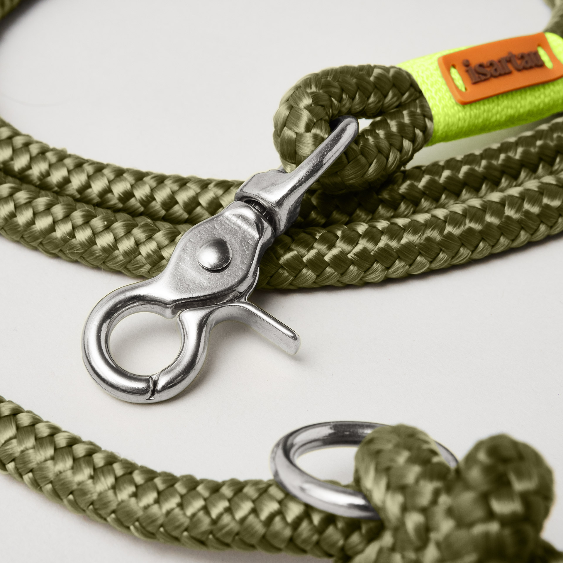 Scherenkarabiner silberfarben, Olive Grove Neongelb, Softtau