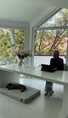 Zwergdackel Enzo auf Hundematte Ortho SAFE, Schmusebezug Teddy Sand,Größe M